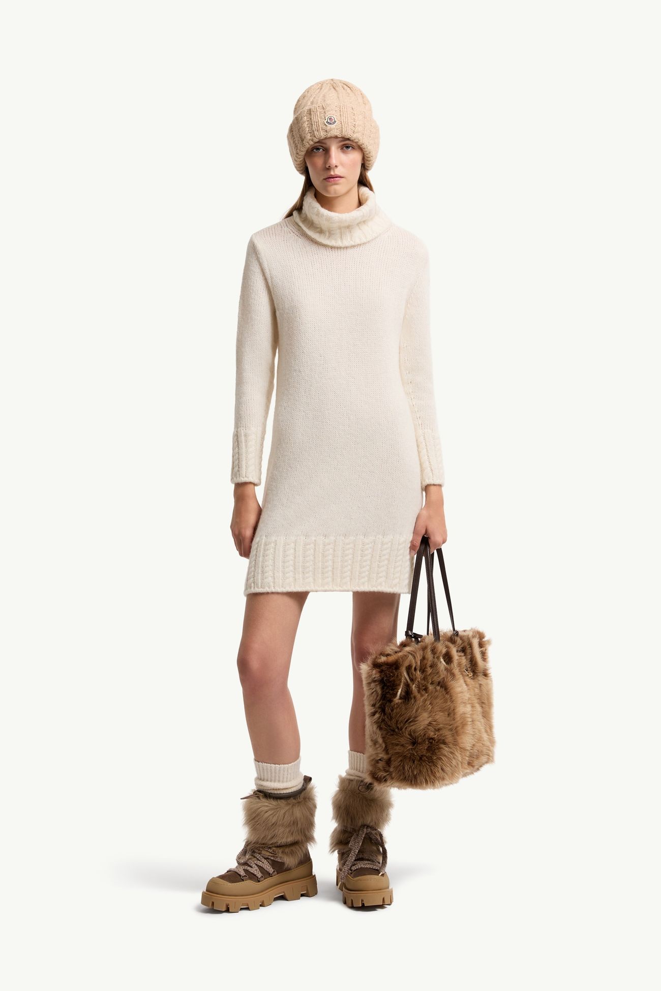 女士羊驼毛混纺针织高领连衣裙 女士 白色 Moncler 0