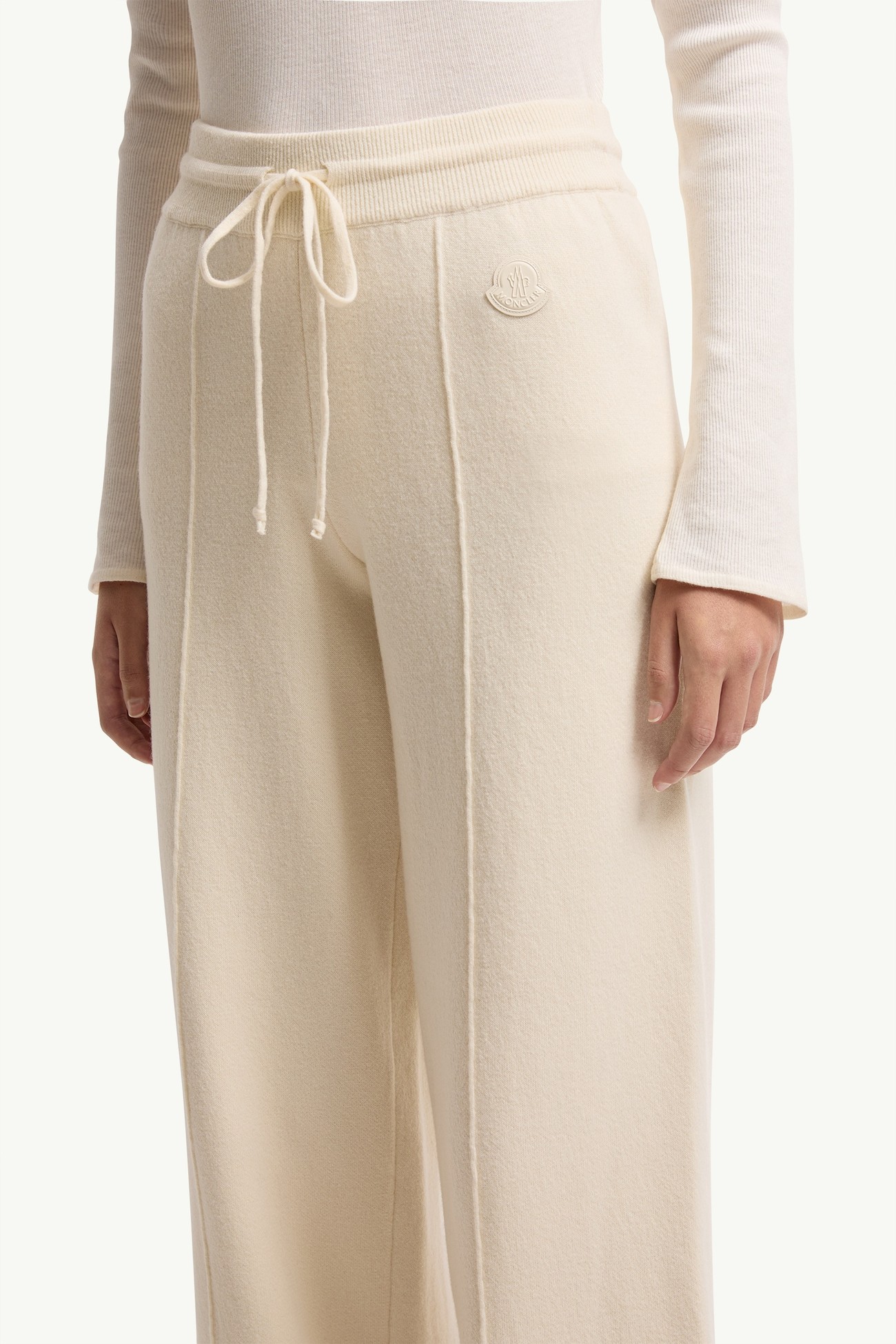 Pantaloni double-knit in misto lana e cashmere Donna Bianco Avorio Moncler 5