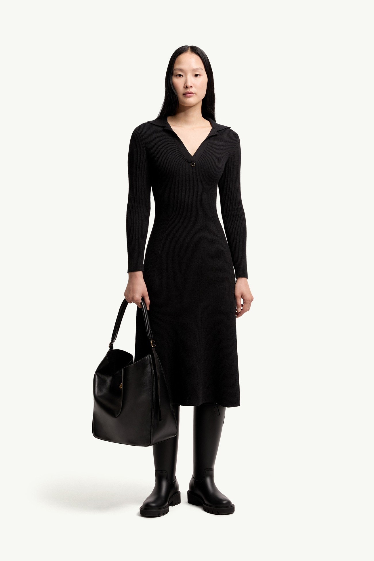 Wool Blend Knee-Length Polo Dress Women Black Moncler 0