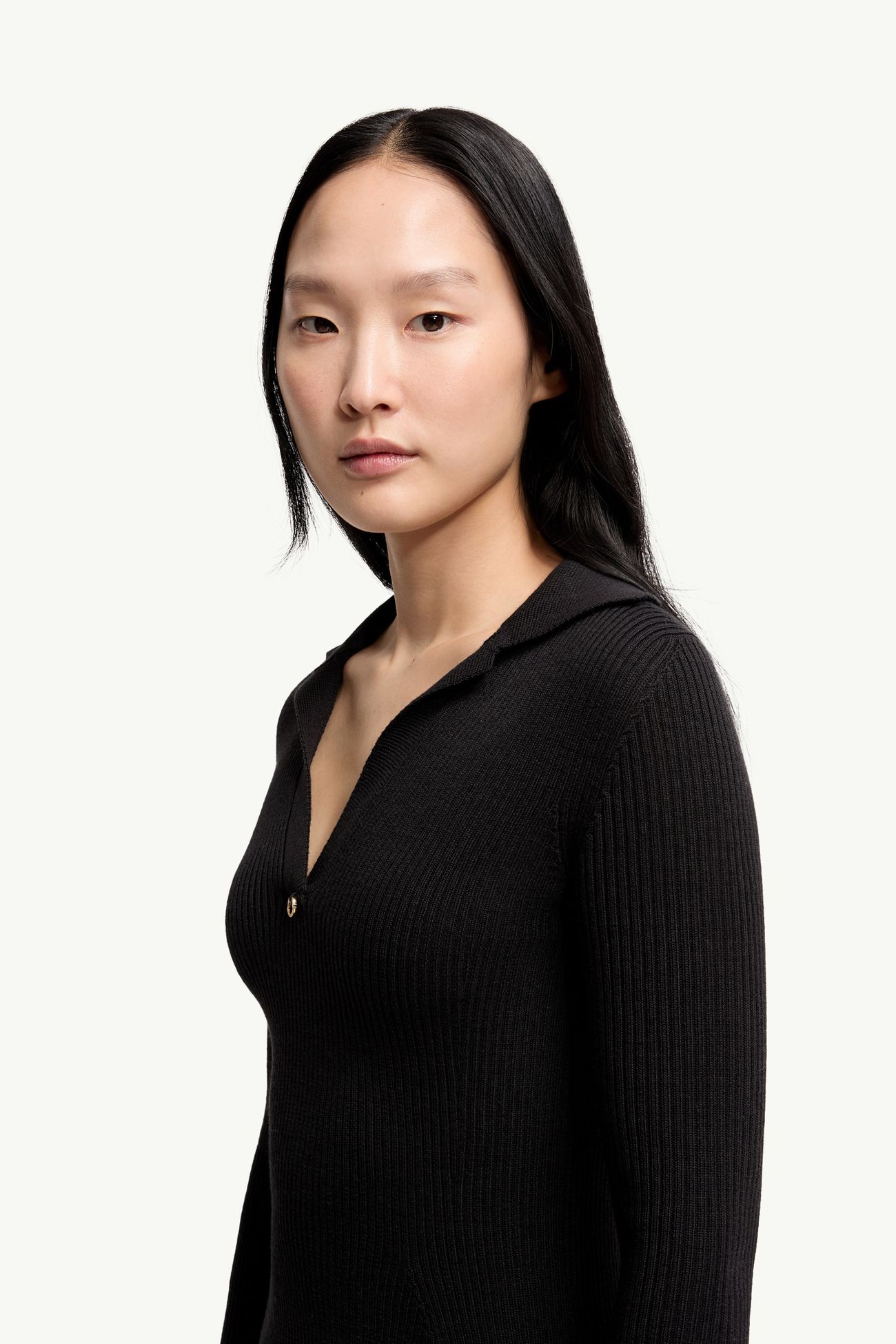 女士羊毛混纺及膝Polo领连衣裙 女士 黑色 Moncler 1