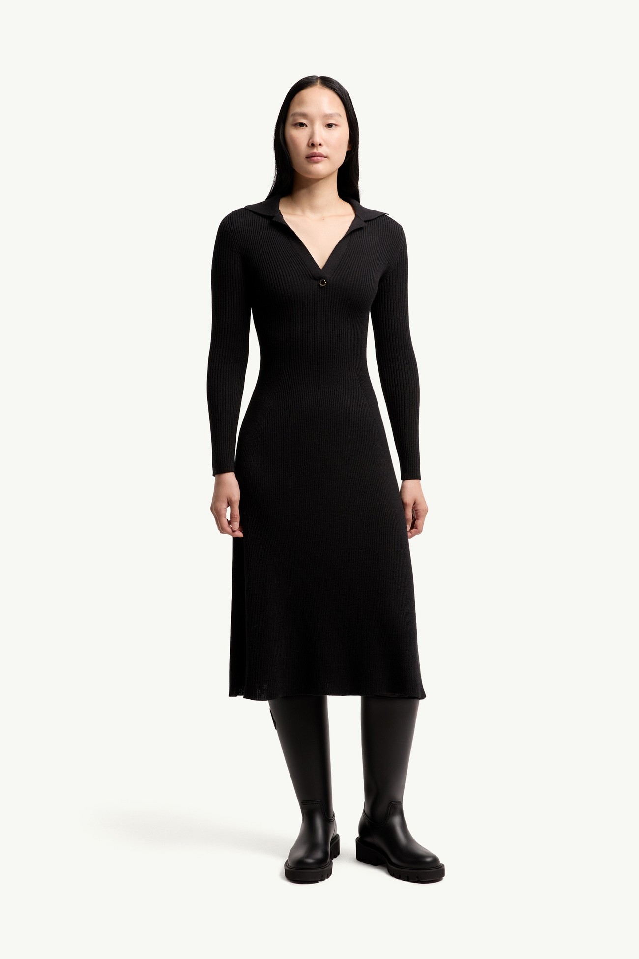 Wool Blend Knee-Length Polo Dress Women Black Moncler 3
