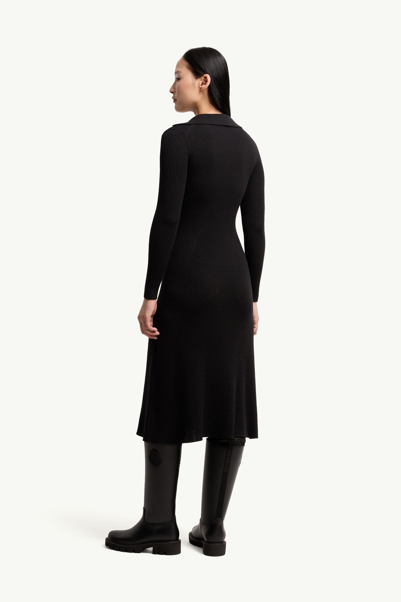 Wool Blend Knee-Length Polo Dress Women Black Moncler 4