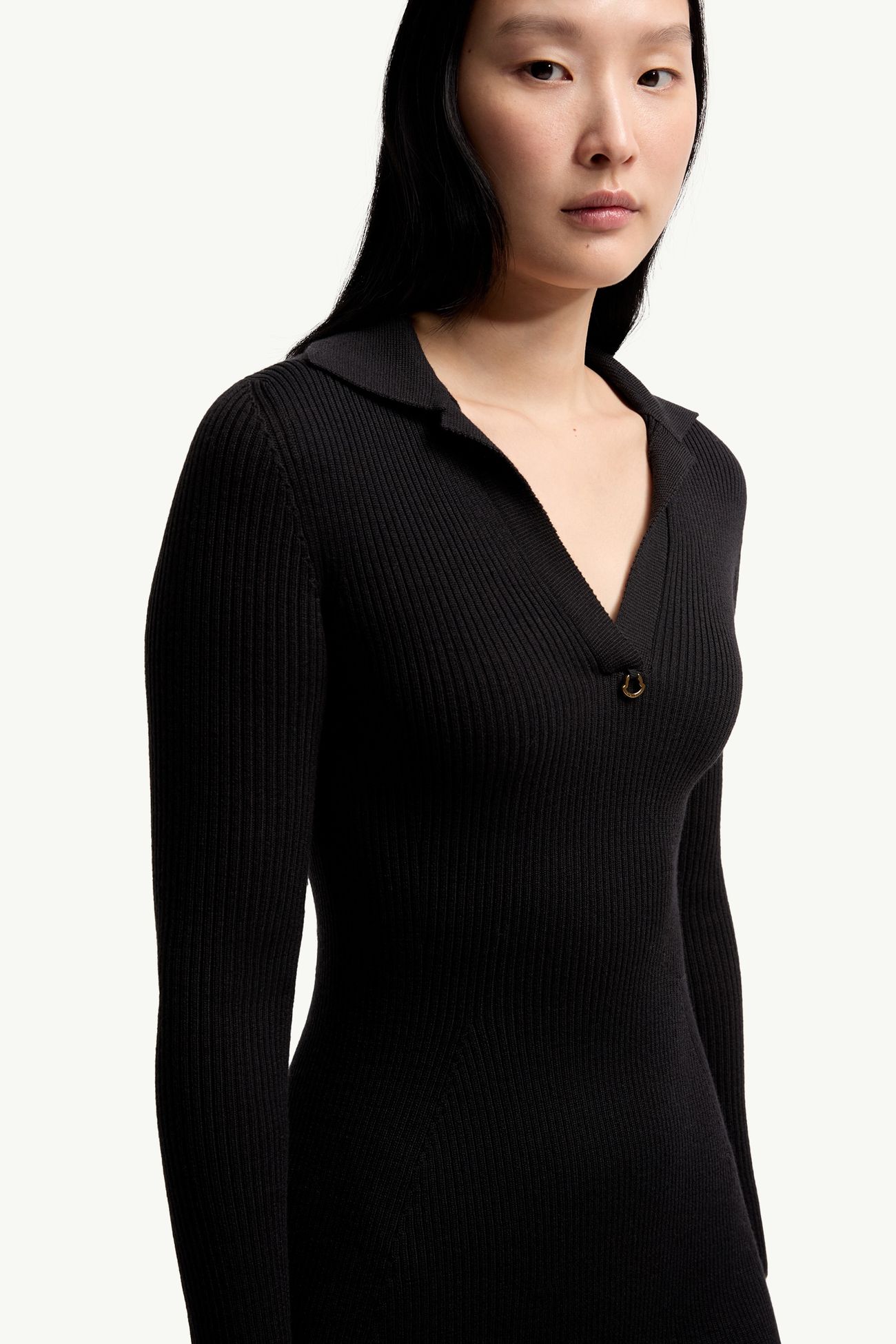 羊毛混紡及膝Polo恤裙 女士 黑色 Moncler 5