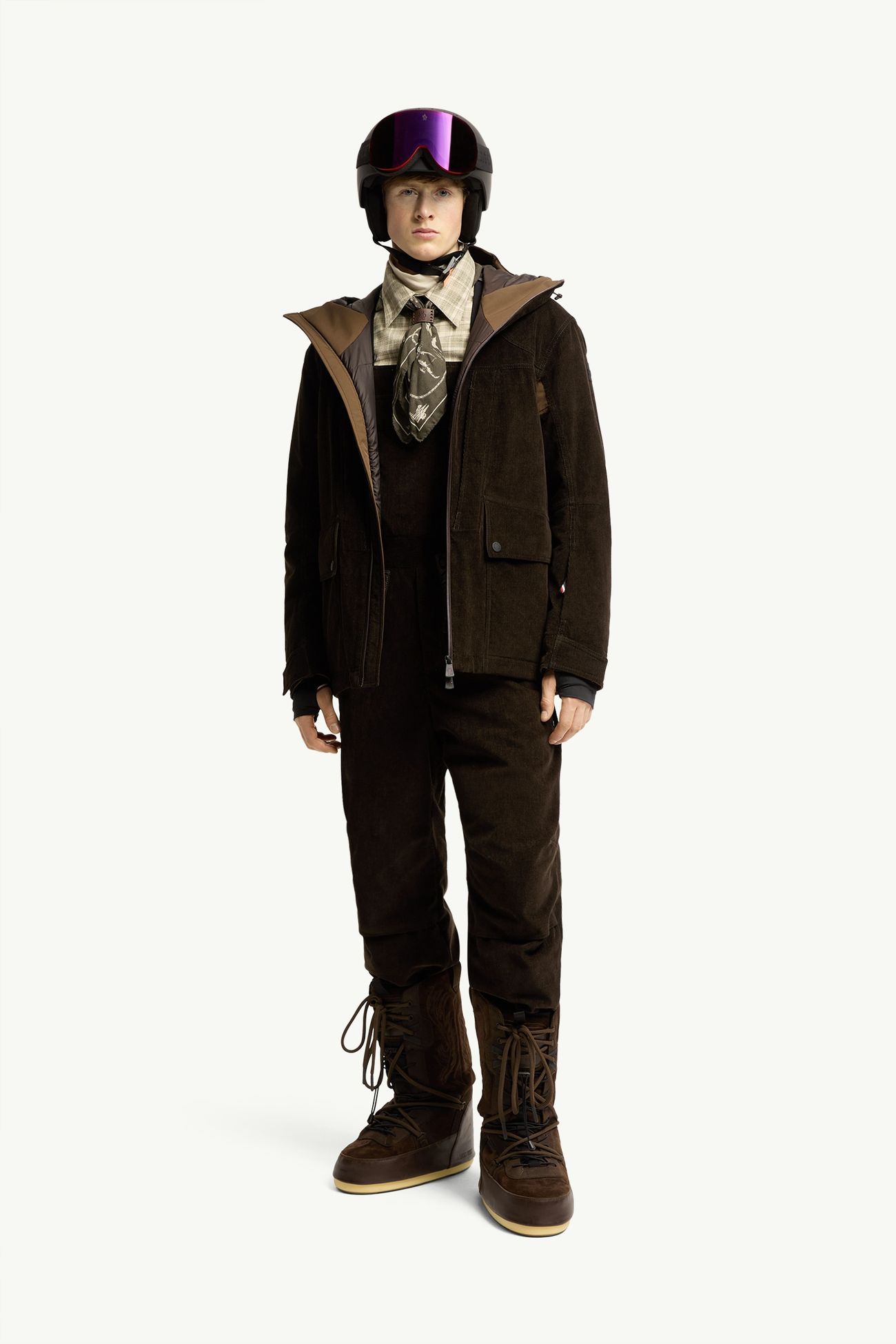 Airolo Corduroy Insulated Hooded Ski Jacket Men Dark Brown Moncler 0