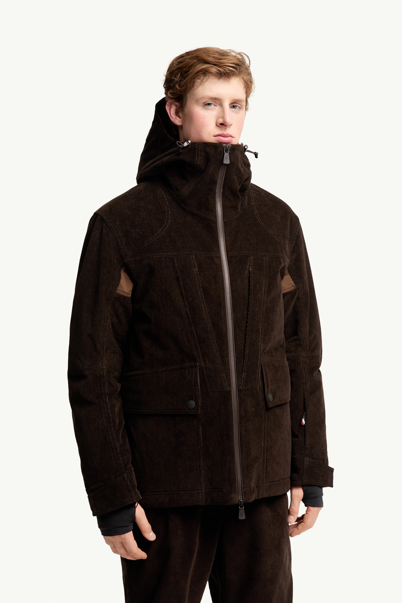 Giacca da Sci Imbottita con Cappuccio in Velluto a Coste Airolo Uomo Marrone Scuro Moncler 3