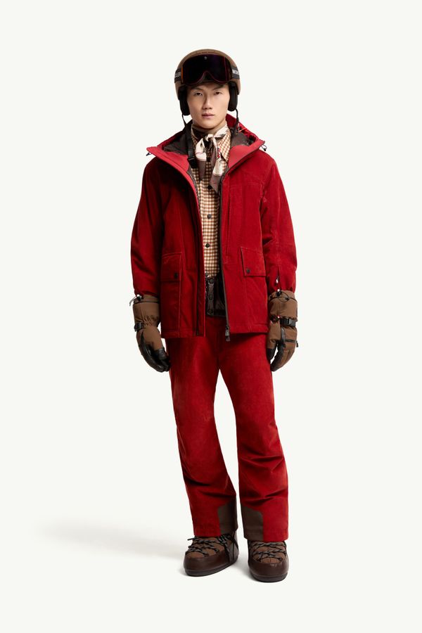 Airolo Corduroy Insulated Hooded Ski Jacket Men Dark Red Moncler 0