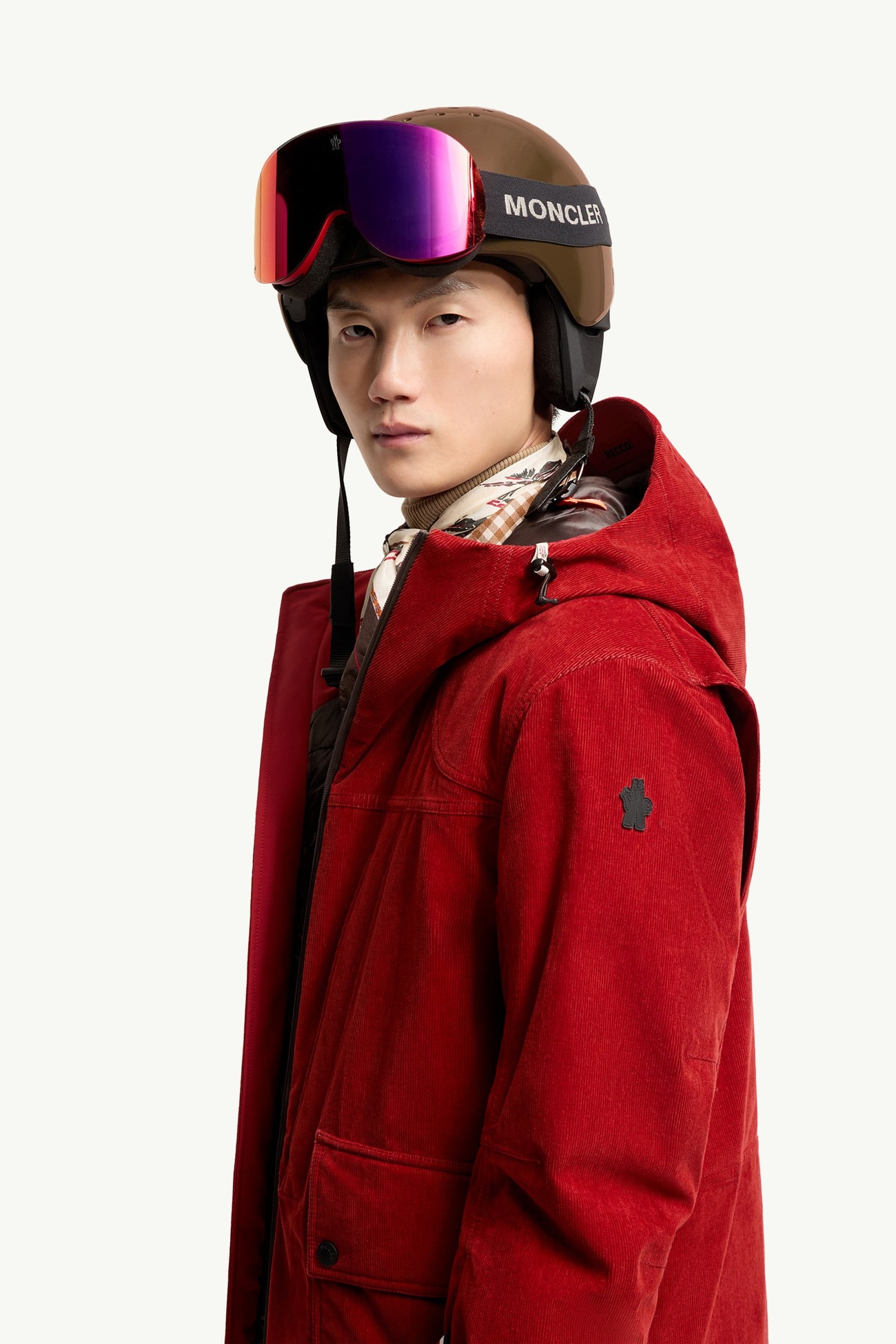 Giacca da Sci Imbottita con Cappuccio in Velluto a Coste Airolo Uomo Rosso Scuro Moncler 1