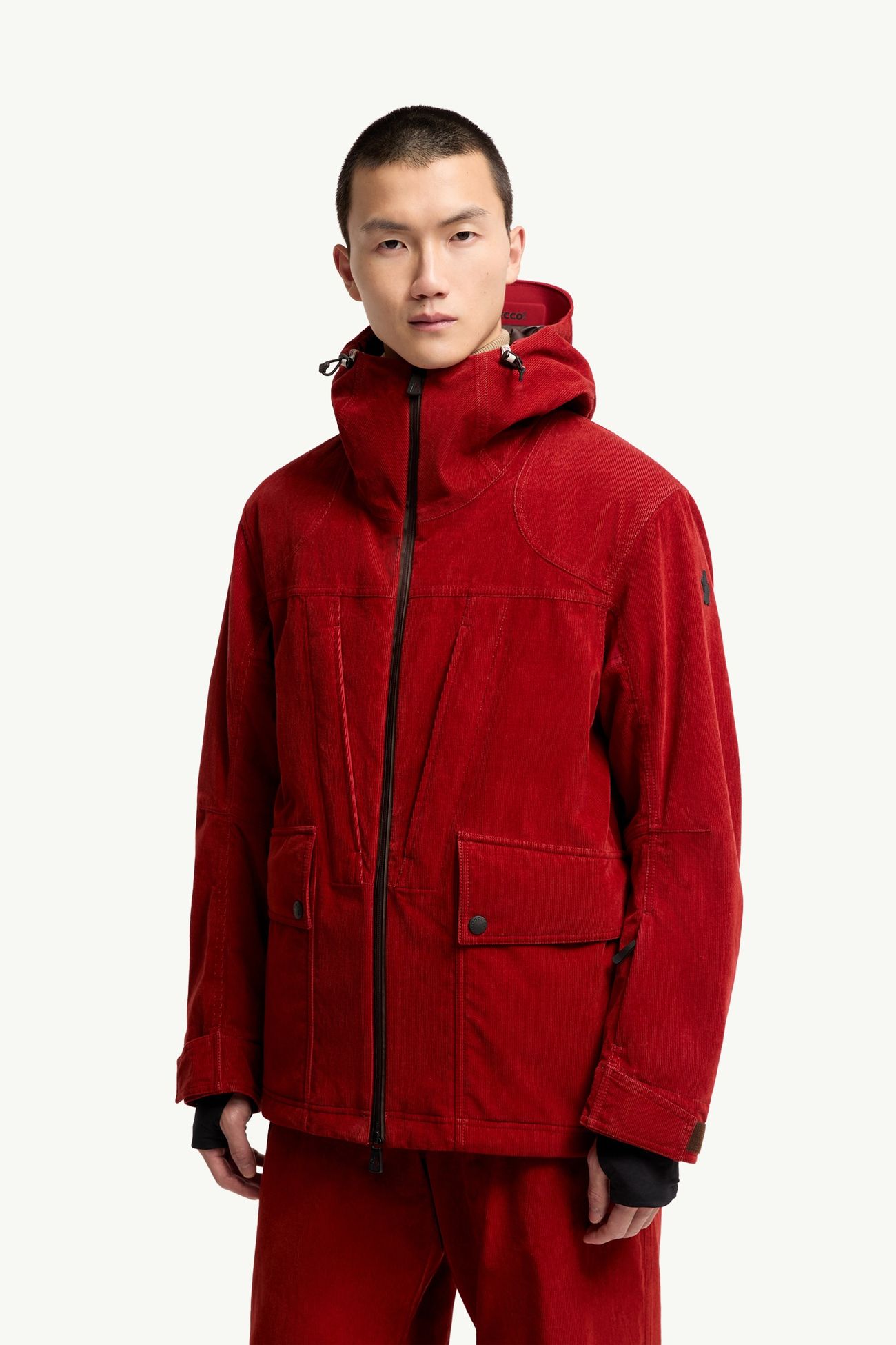 Airolo Corduroy Insulated Hooded Ski Jacket Men Dark Red Moncler 3