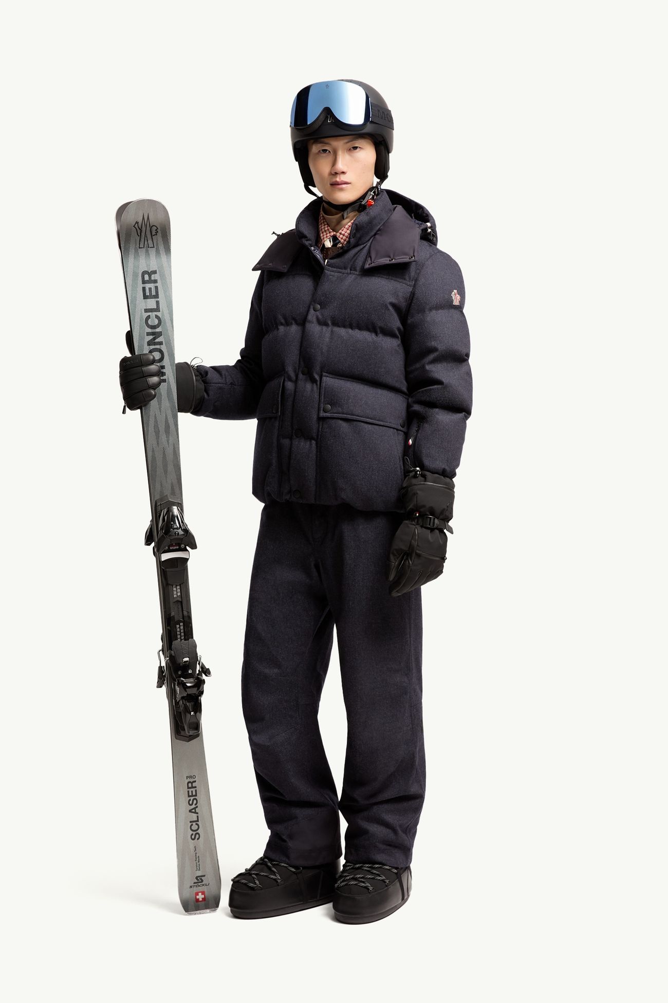 Servance Wool Denim Hooded Down Ski Jacket Men Dark Blue Moncler 0