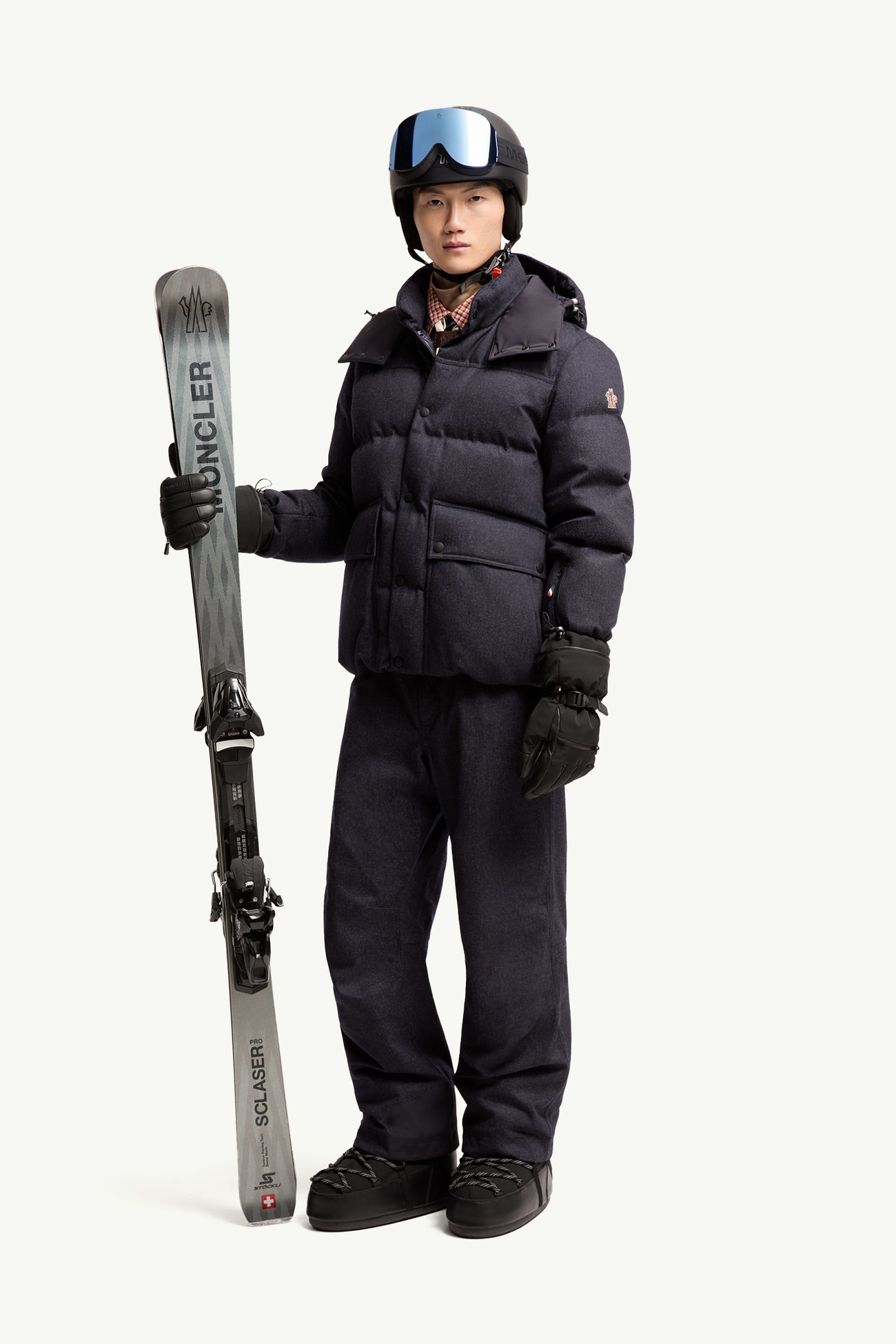 Servance Wool Denim Hooded Down Ski Jacket Men Dark Blue Moncler 0