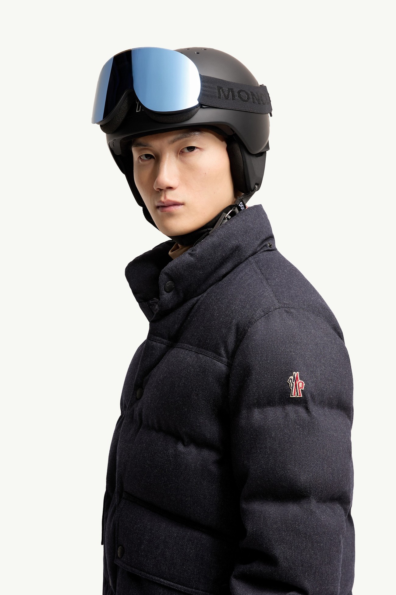 Servance Wool Denim Hooded Down Ski Jacket Men Dark Blue Moncler 1