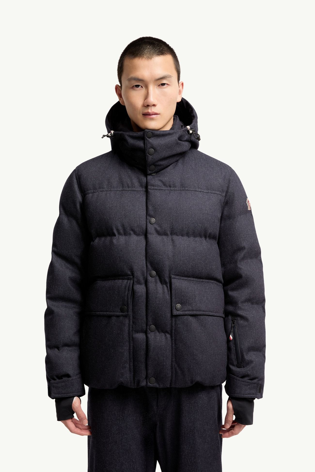 Giacca da Sci Imbottita in Lana e Denim Servance Uomo Blu Scuro Moncler 3