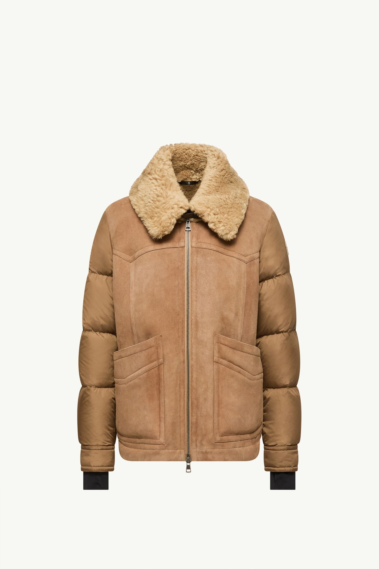 Doudoune courte en daim à bordure en shearling Hommes Beige Chameau Moncler 2