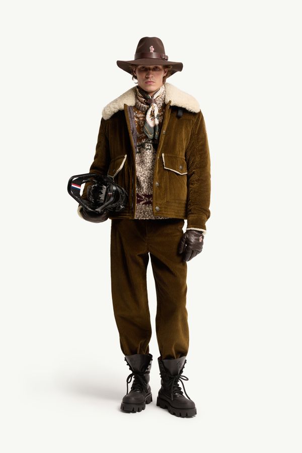 Piumino Corto in Velluto a Coste con Finiture in Shearling Givrand Uomo Marrone Moncler 0