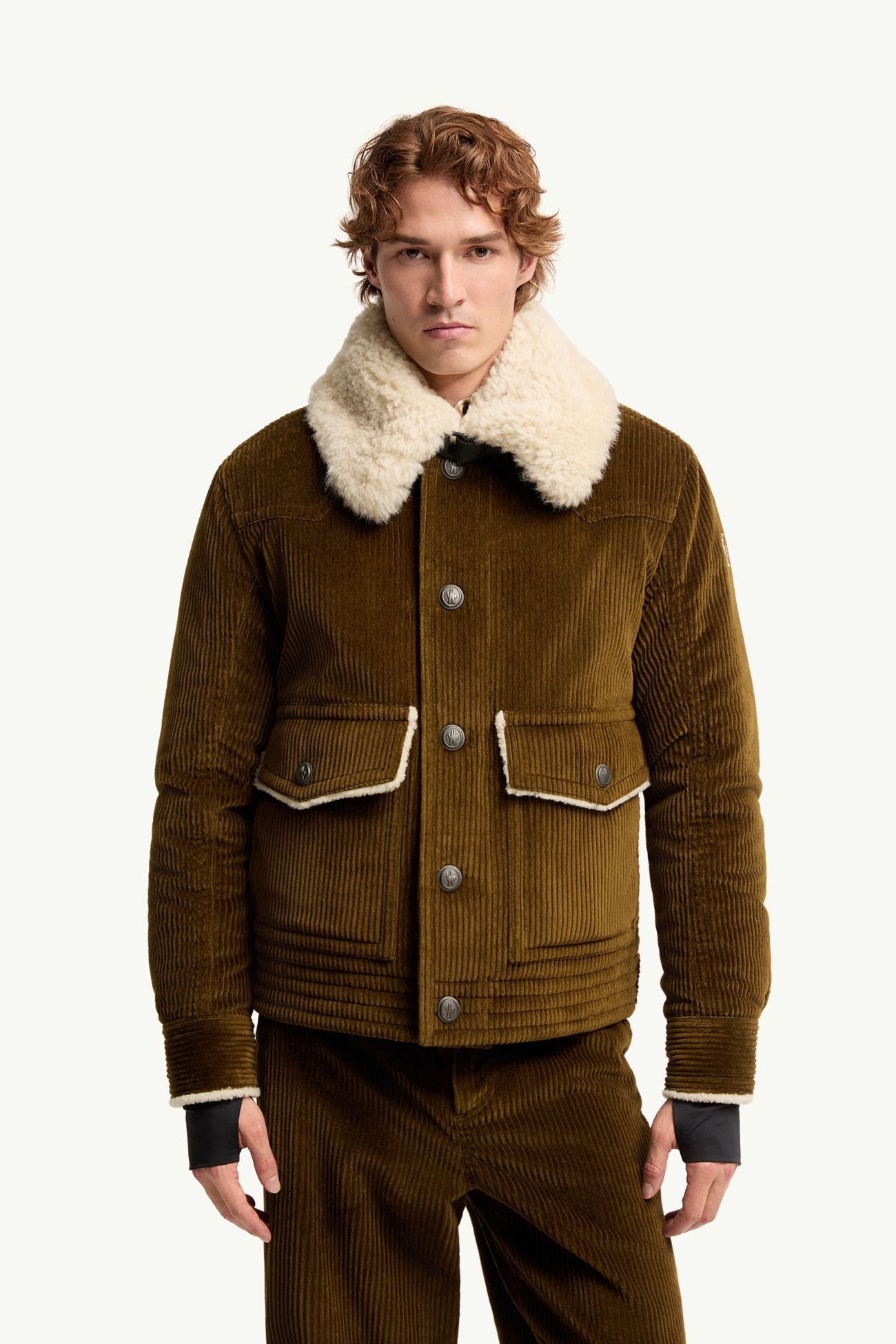 Doudoune courte en velours côtelé Givrand à bordure en shearlong Hommes Marron Moncler 3