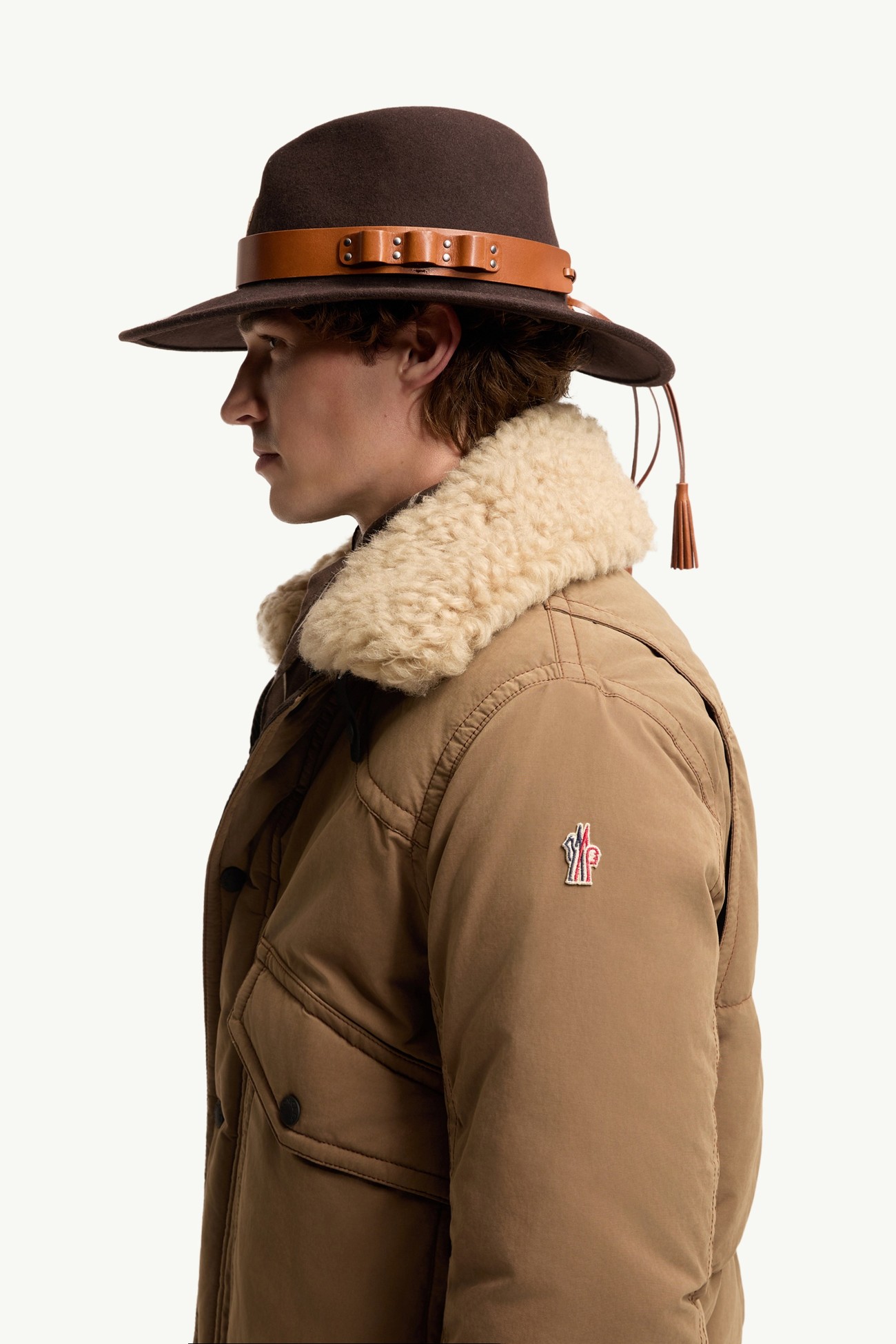 Alpental Shearling-Trimmed Canvas Down Bomber Jacket Men Camel Beige Moncler 1