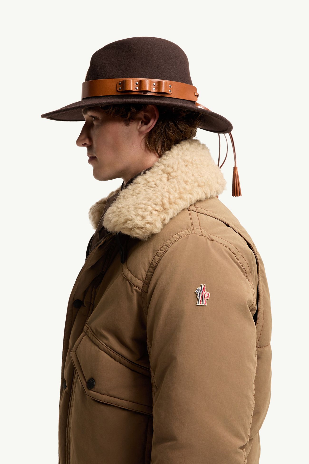 Alpental羔羊毛飾邊帆布羽絨飛行員外套 男士 駱駝米色 Moncler 1