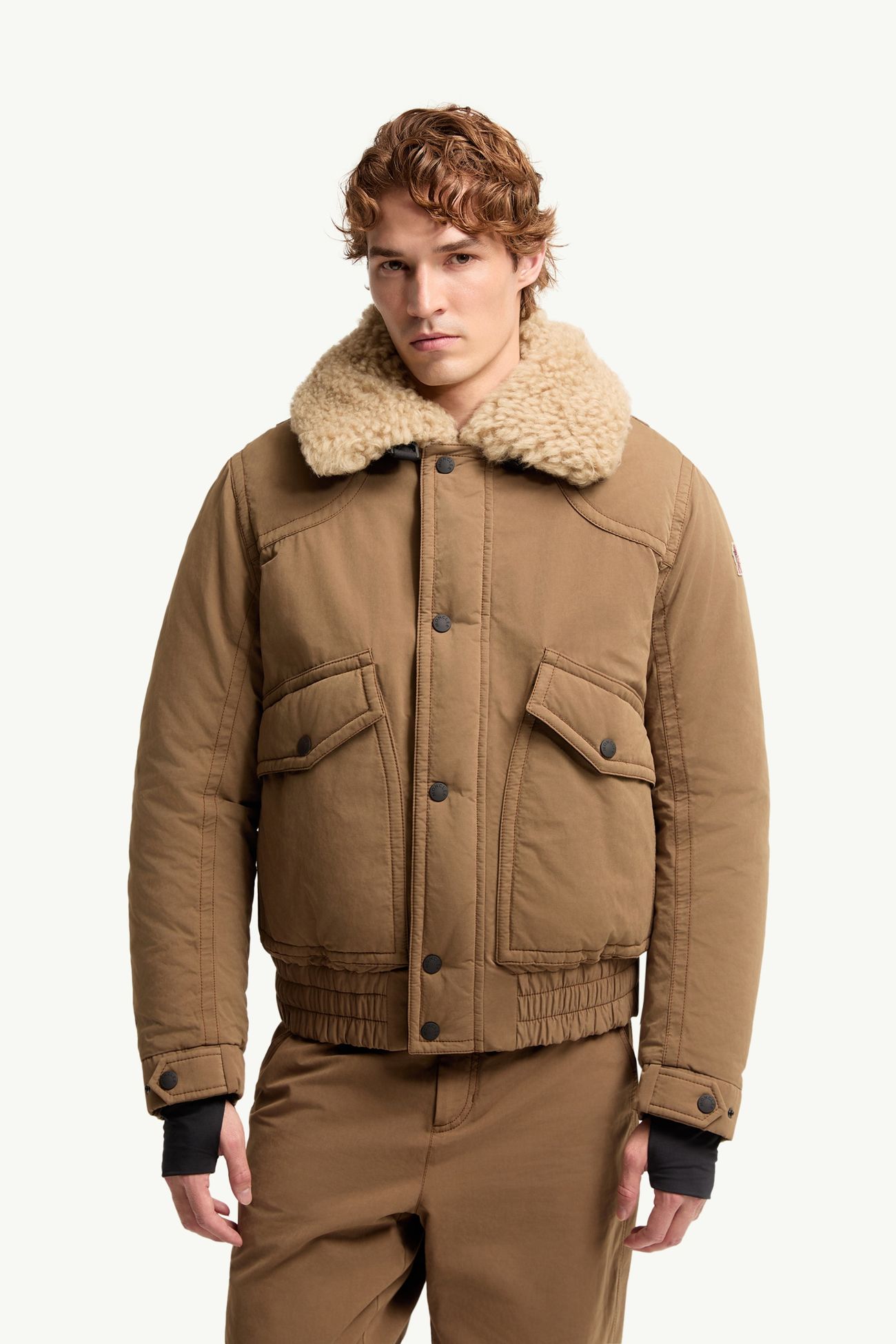 Giacca Bomber Imbottita in Tela con Bordo in Shearling Alpental Uomo Beige Cammello Moncler 3