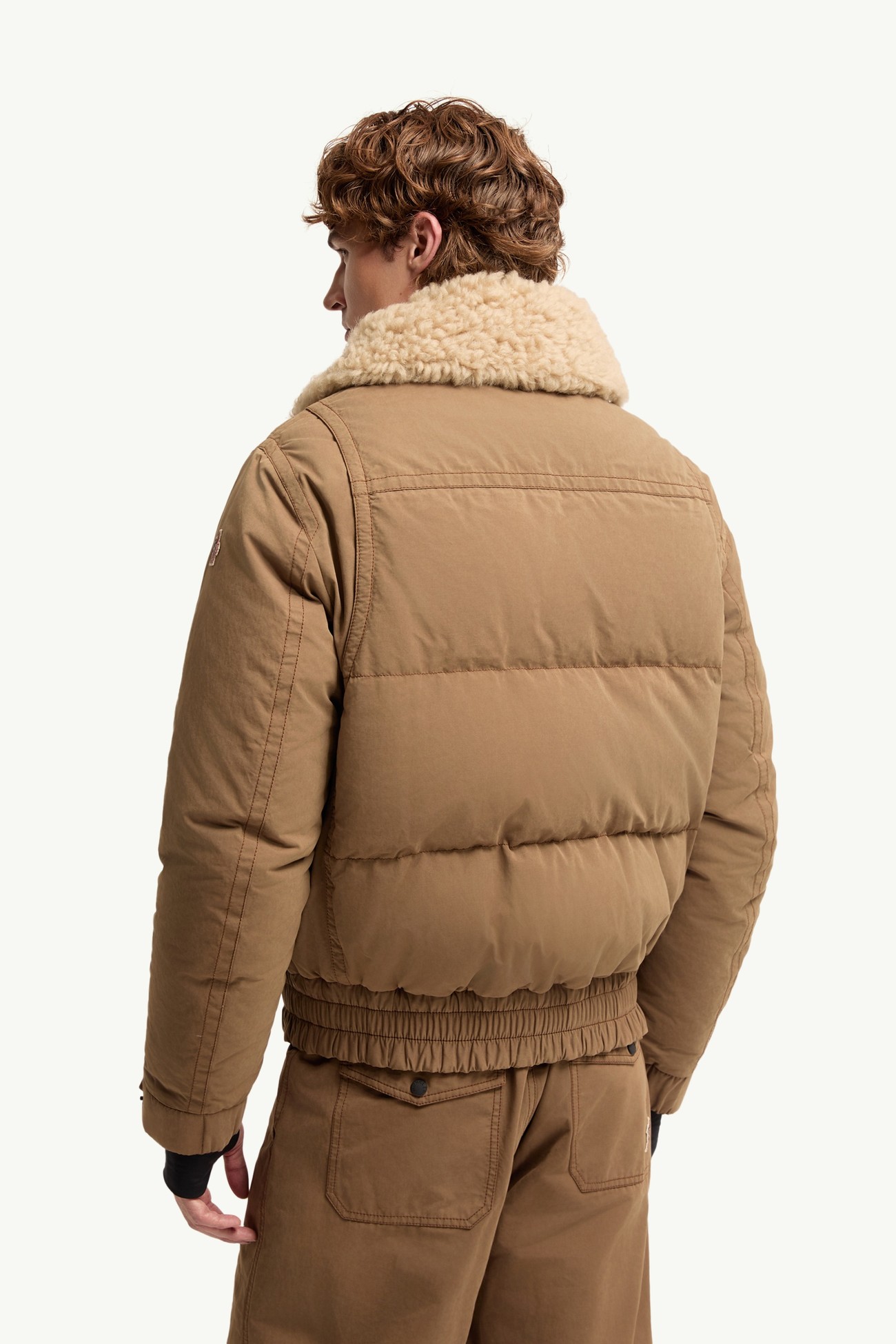Alpental Shearling-Trimmed Canvas Down Bomber Jacket Men Camel Beige Moncler 4