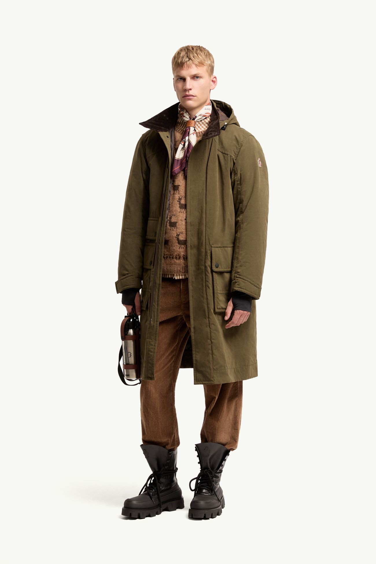 Allaine Long Padded Hooded Canvas Parka Jacket Men Olive Green Moncler 0