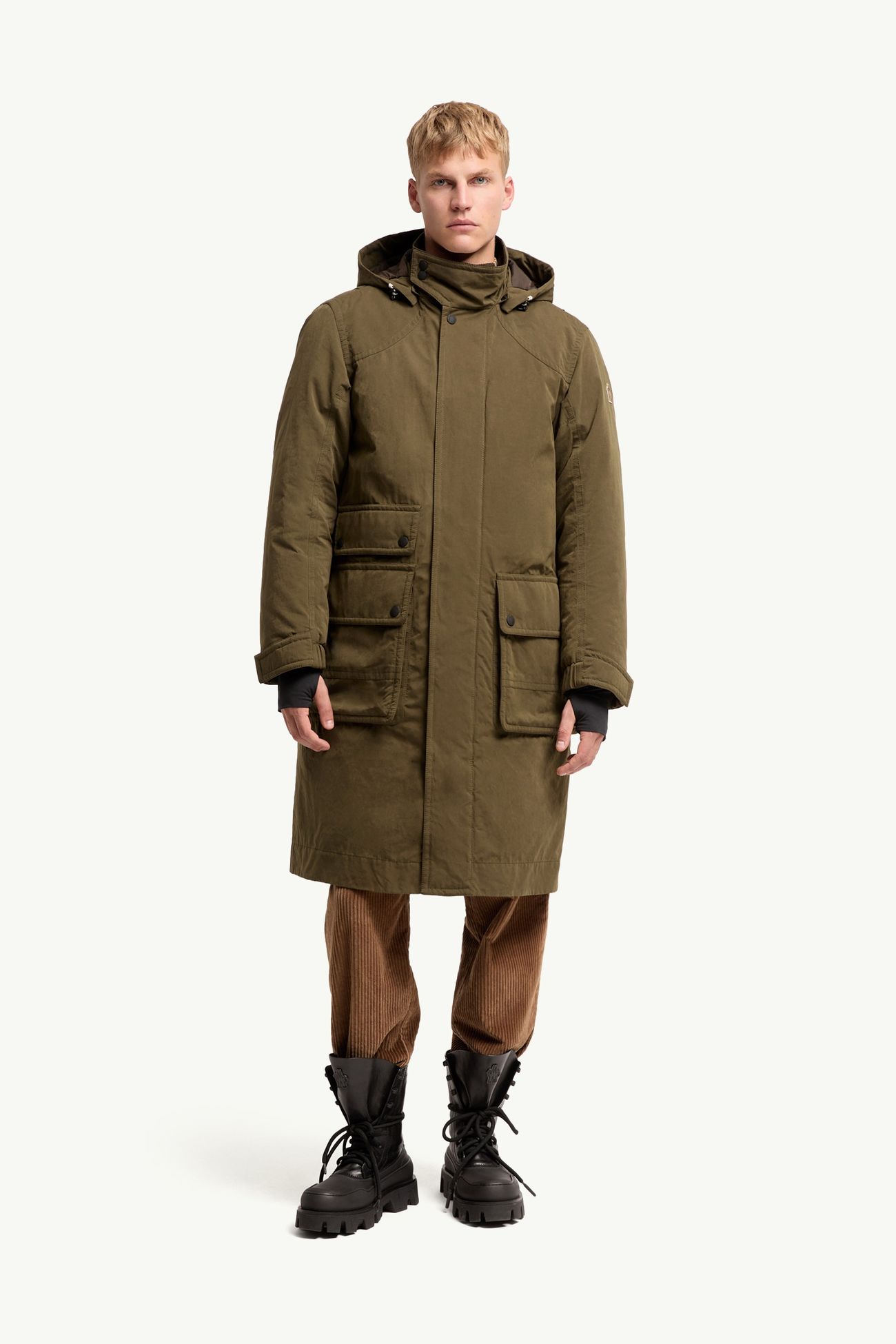 Allaine Long Padded Hooded Canvas Parka Jacket Men Olive Green Moncler 3