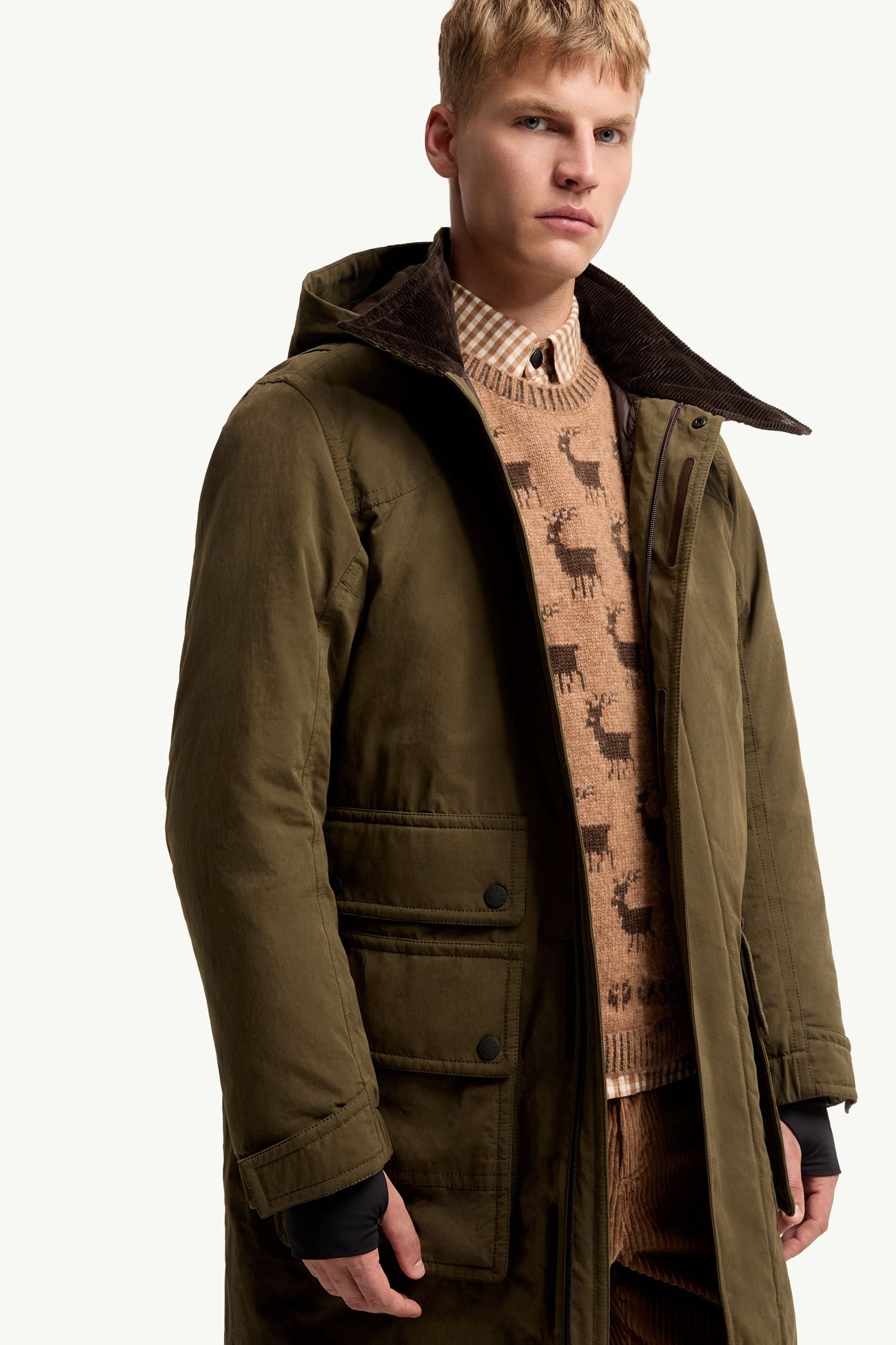 Allaine Long Padded Hooded Canvas Parka Jacket Men Olive Green Moncler 5