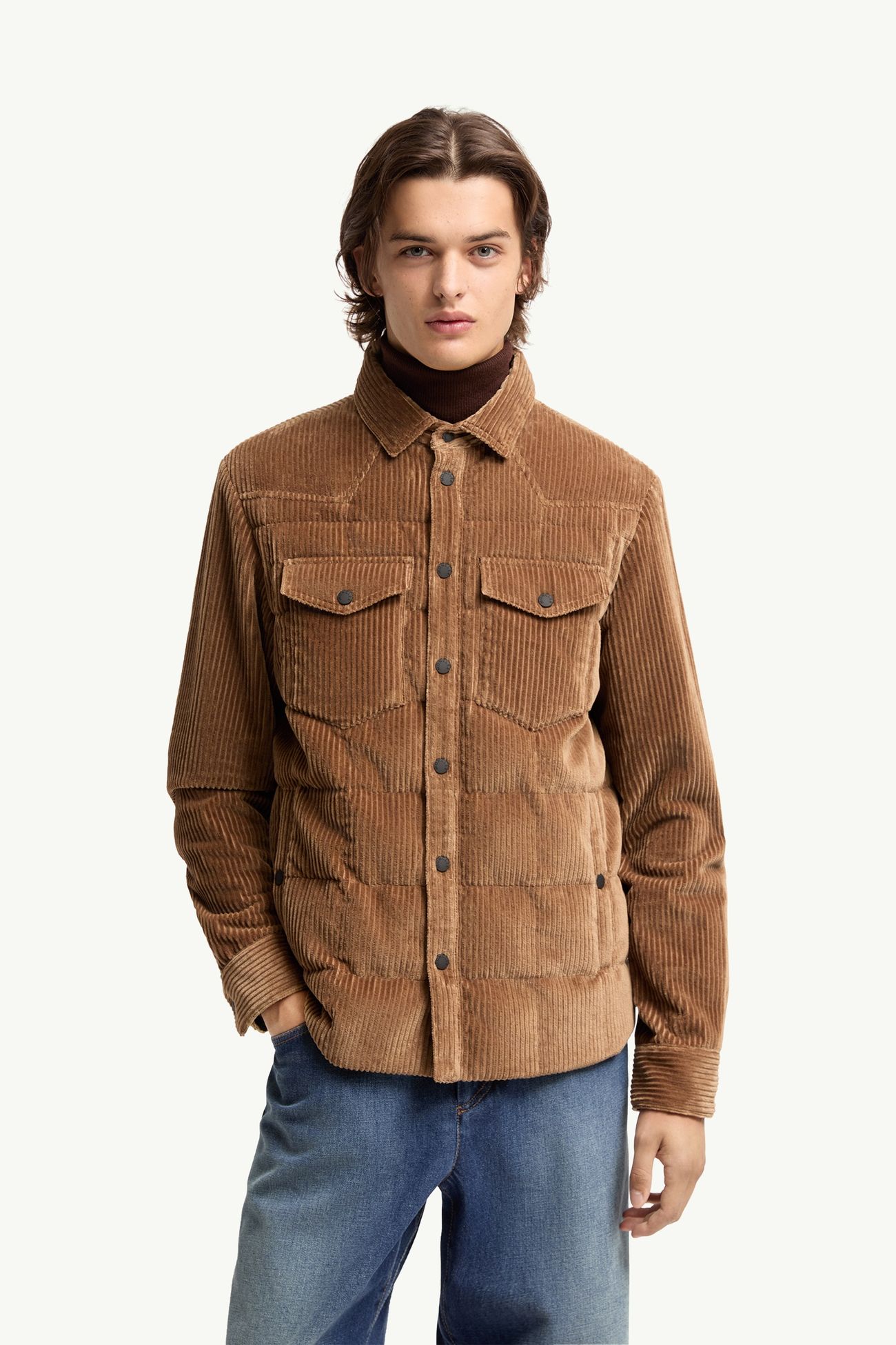 Gelt Corduroy Down Shirt Jacket Men Light Brown Moncler 3