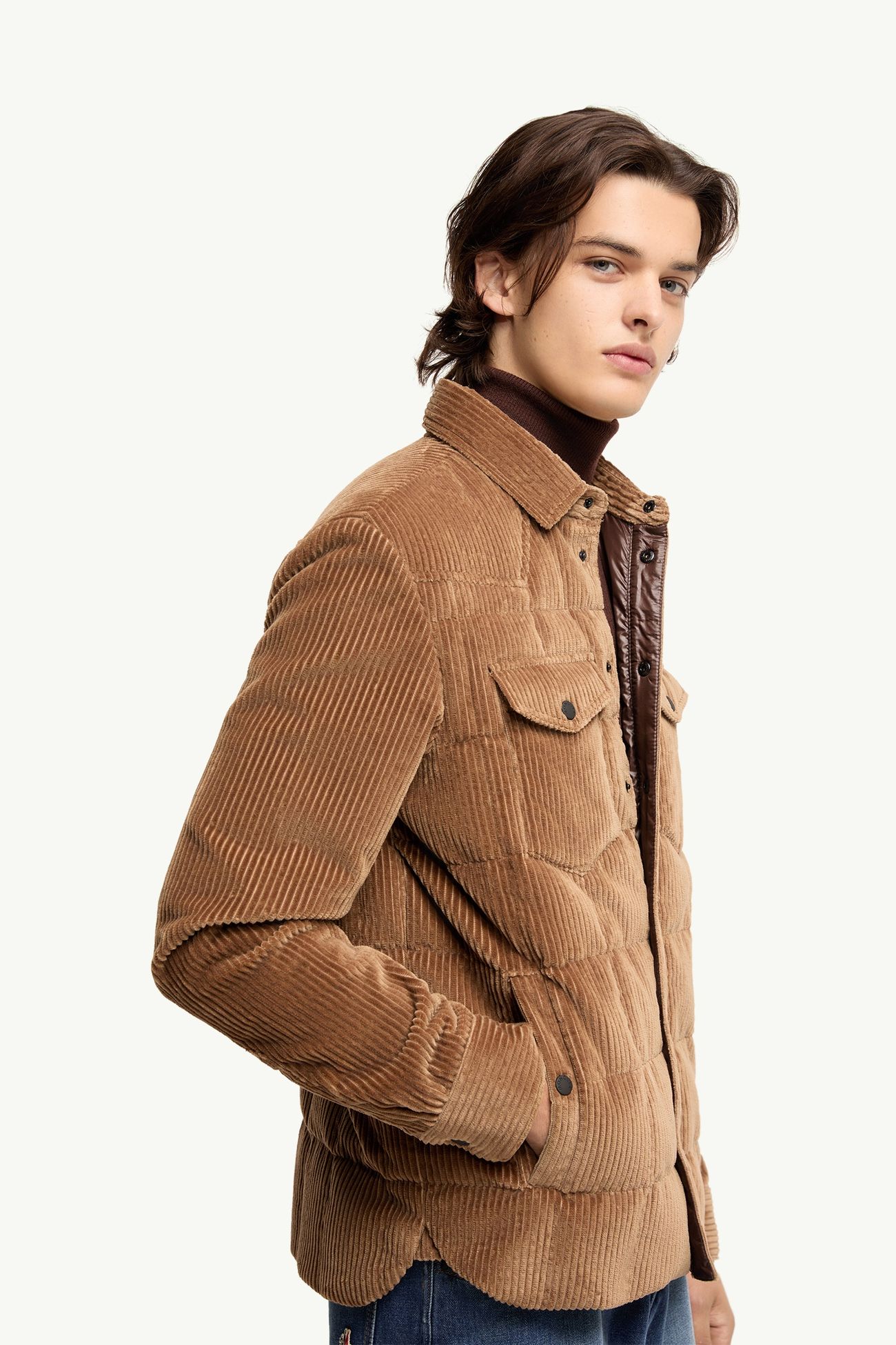 Gelt Corduroy Down Shirt Jacket Men Light Brown Moncler 5