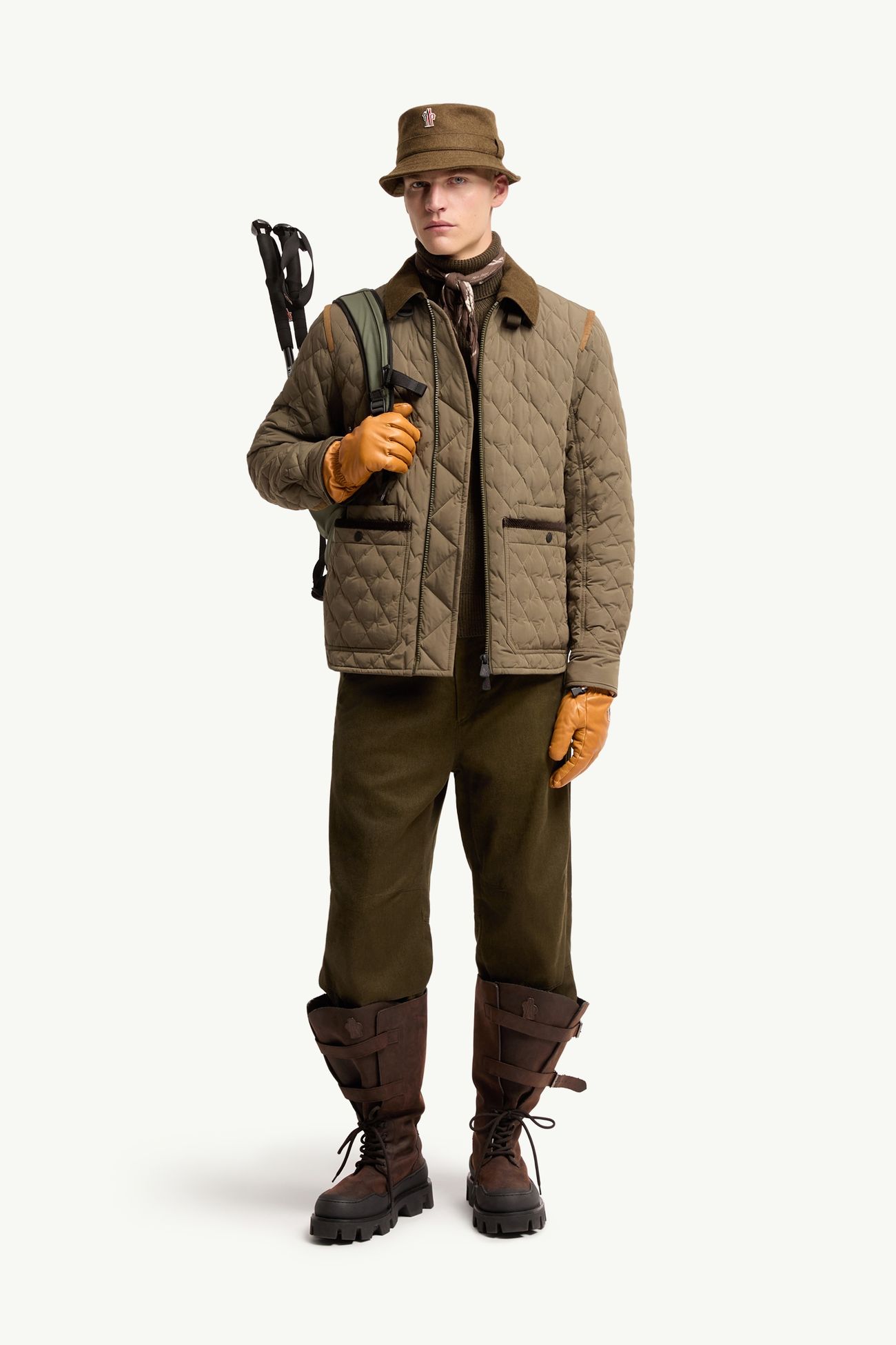 Soleil Corduroy and Loden Trimmed Down Shirt Jacket Men Olive Green Moncler 0