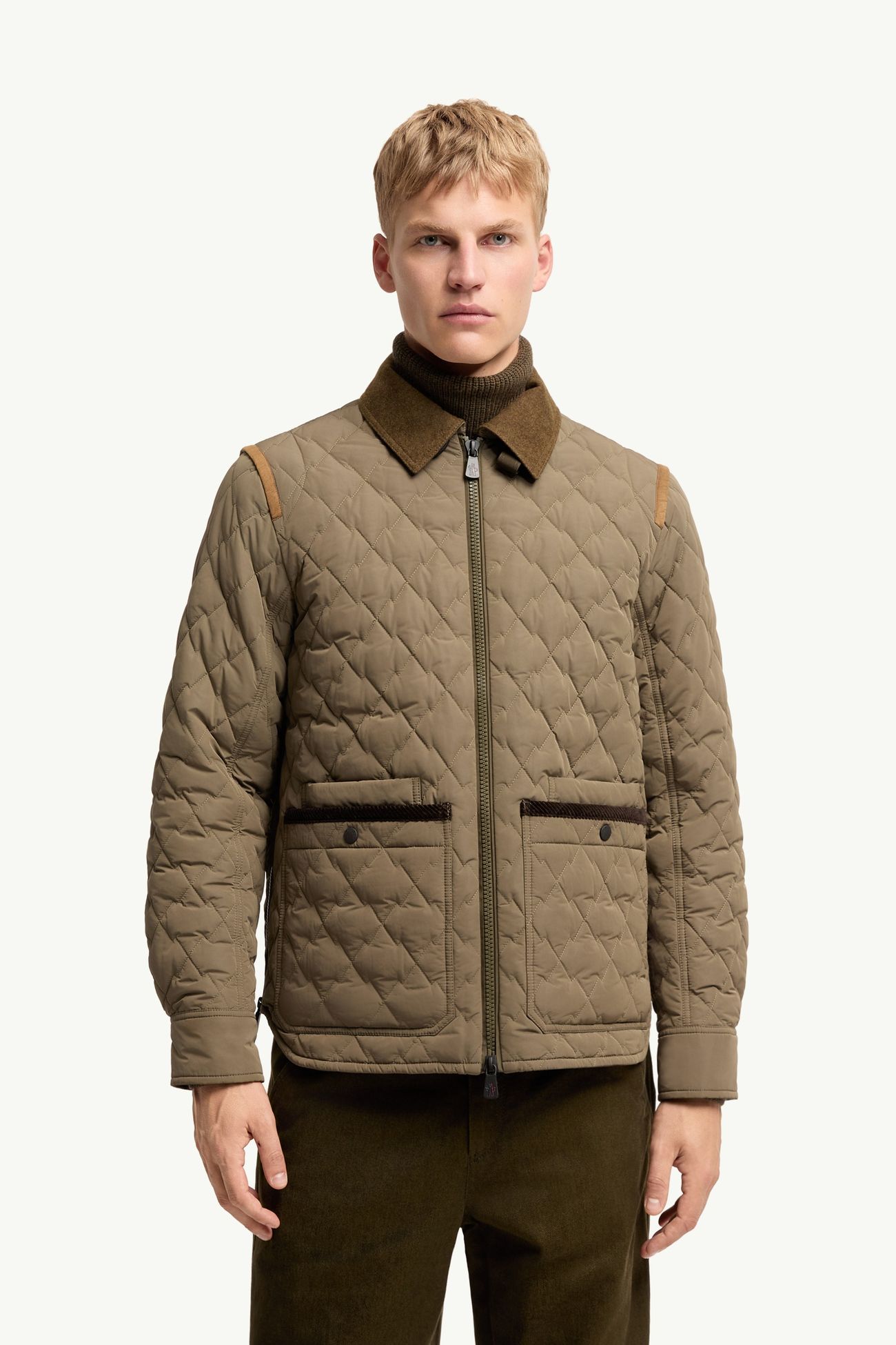 Soleil Corduroy and Loden Trimmed Down Shirt Jacket Men Olive Green Moncler 3