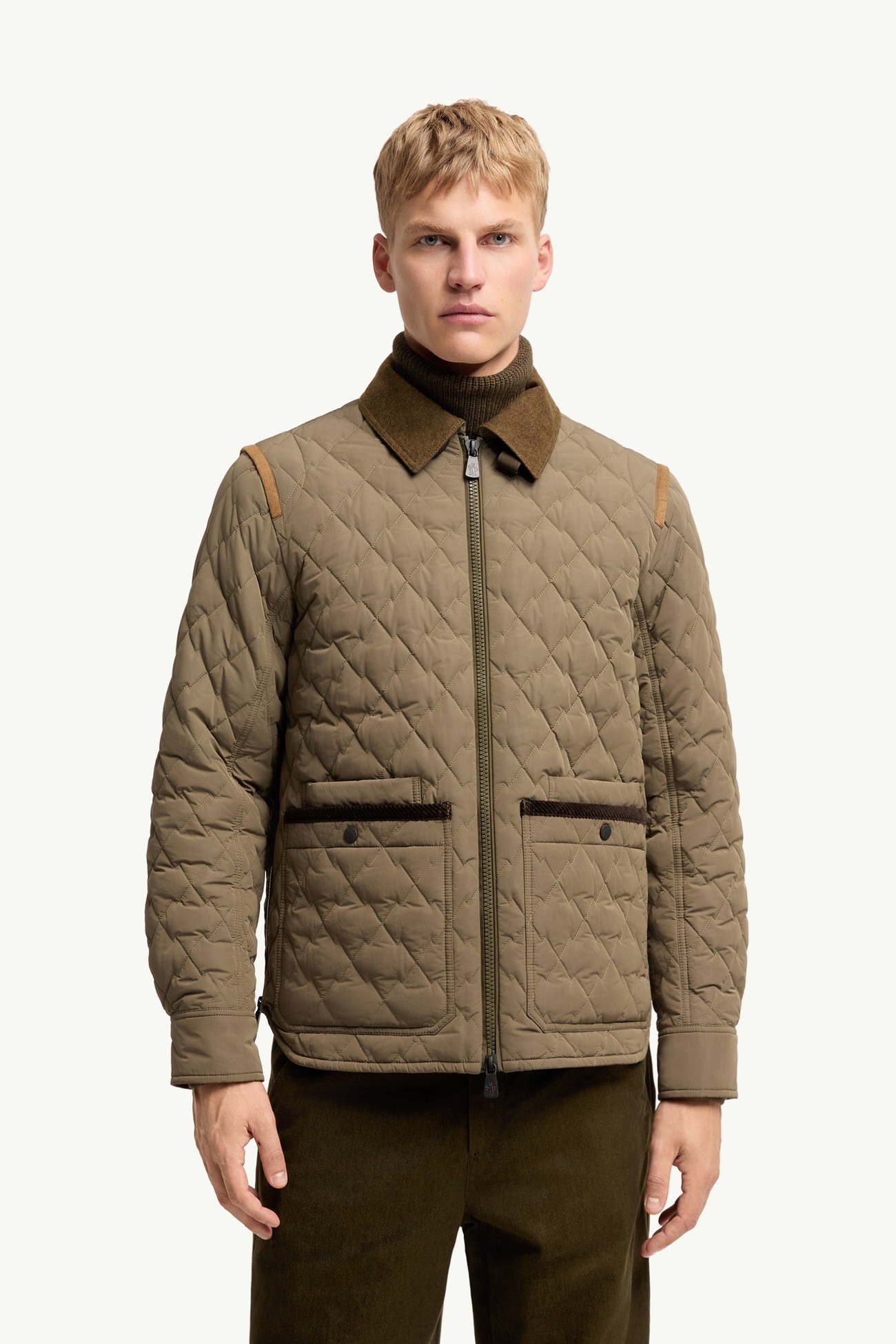 Soleil Corduroy and Loden Trimmed Down Shirt Jacket Men Olive Green Moncler 3