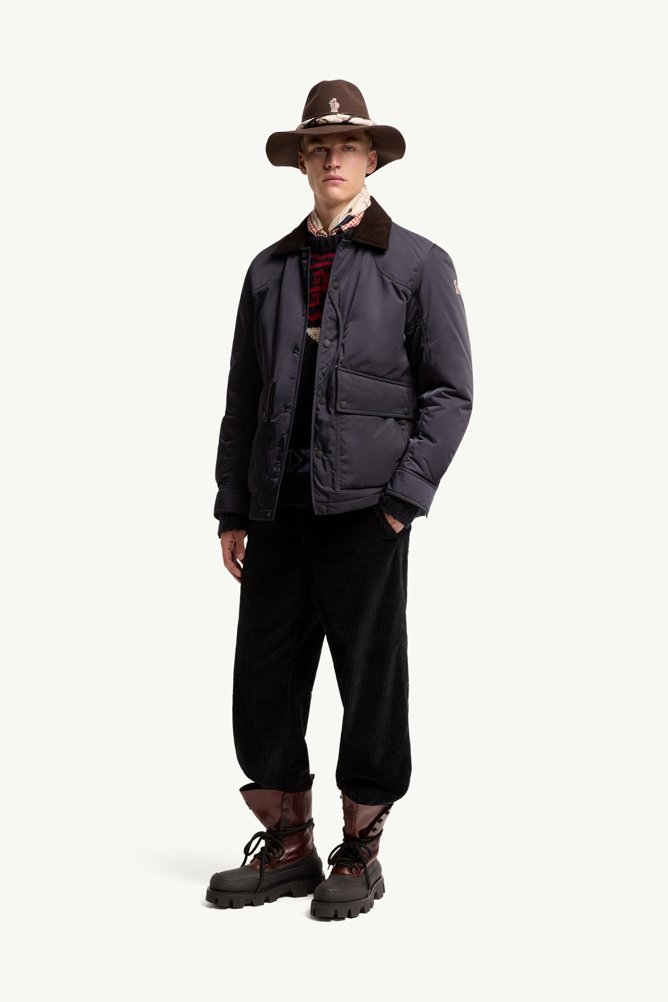 Louron燈芯絨飾邊短身羽絨外套 男士 海軍藍色 Moncler 0
