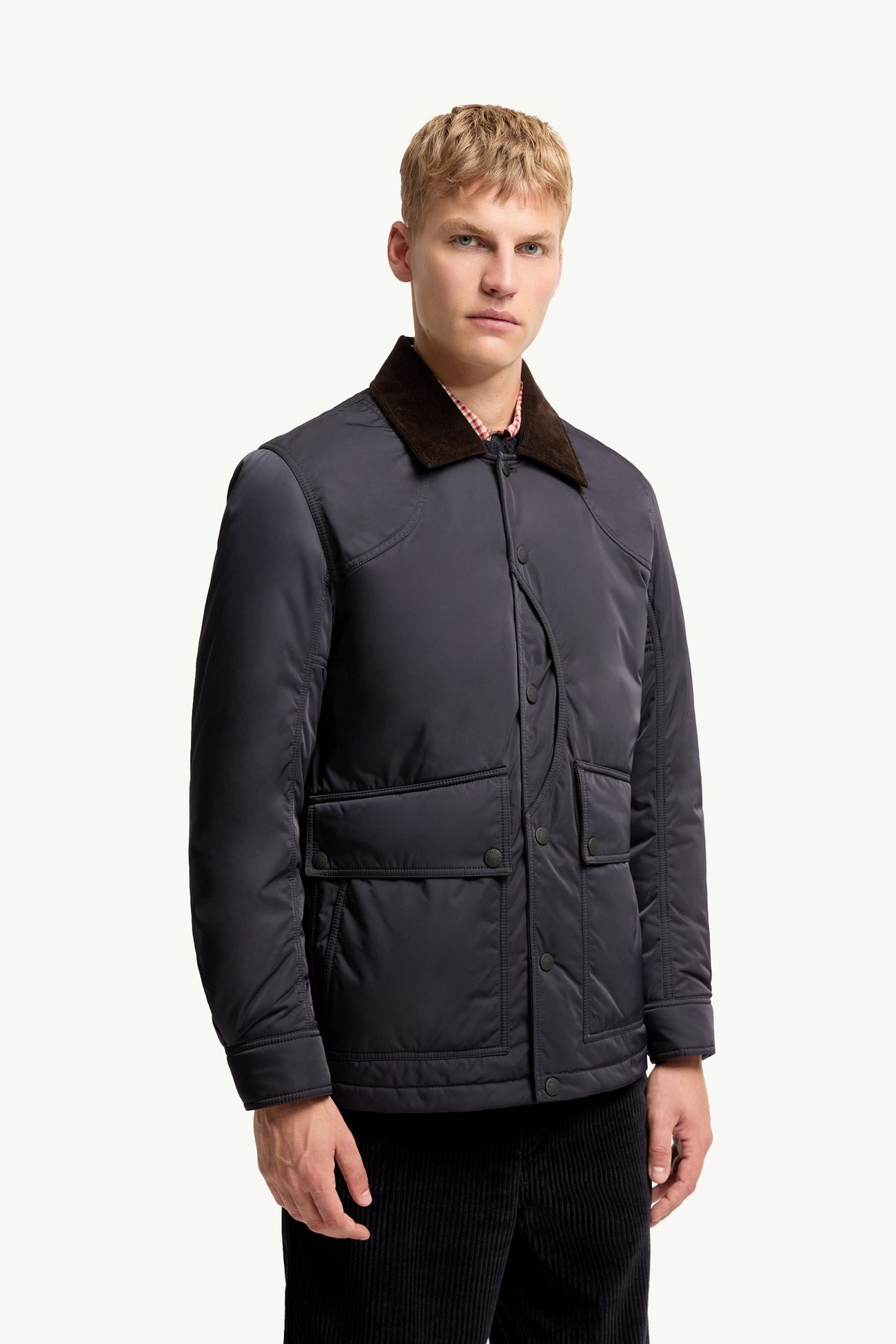 Louron Corduroy-Trimmed Short Down Jacket Men Navy Blue Moncler 3