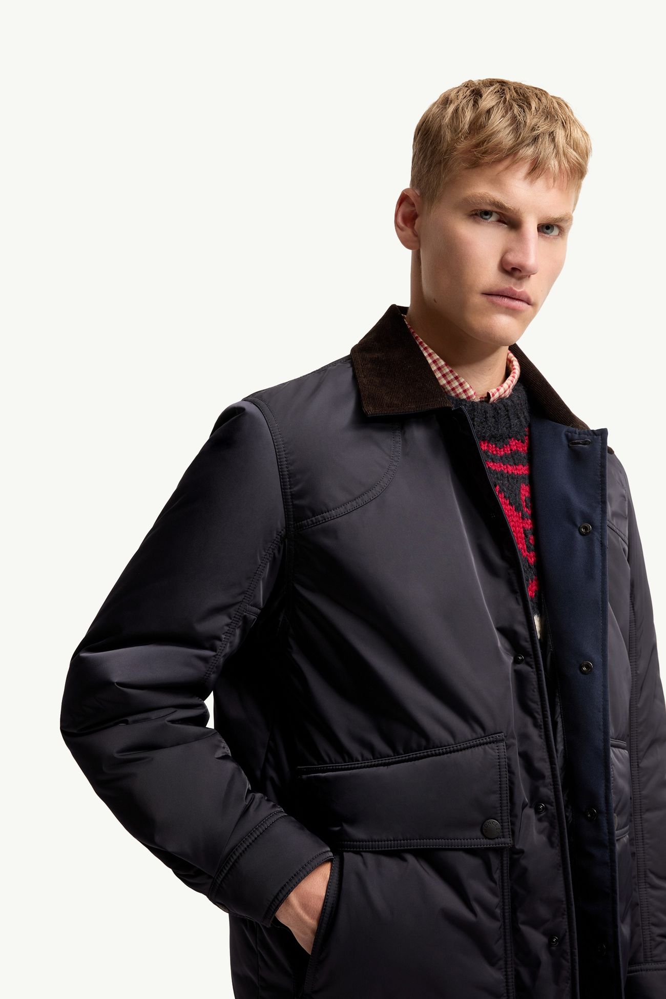 Louron Corduroy-Trimmed Short Down Jacket Men Navy Blue Moncler 5