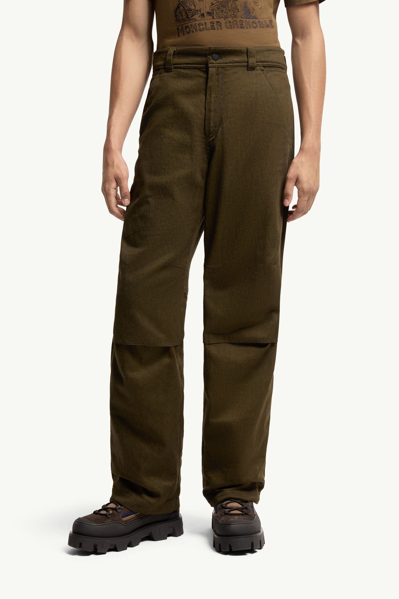 Straight Leg Cotton Trousers Men Olive Green Moncler 3