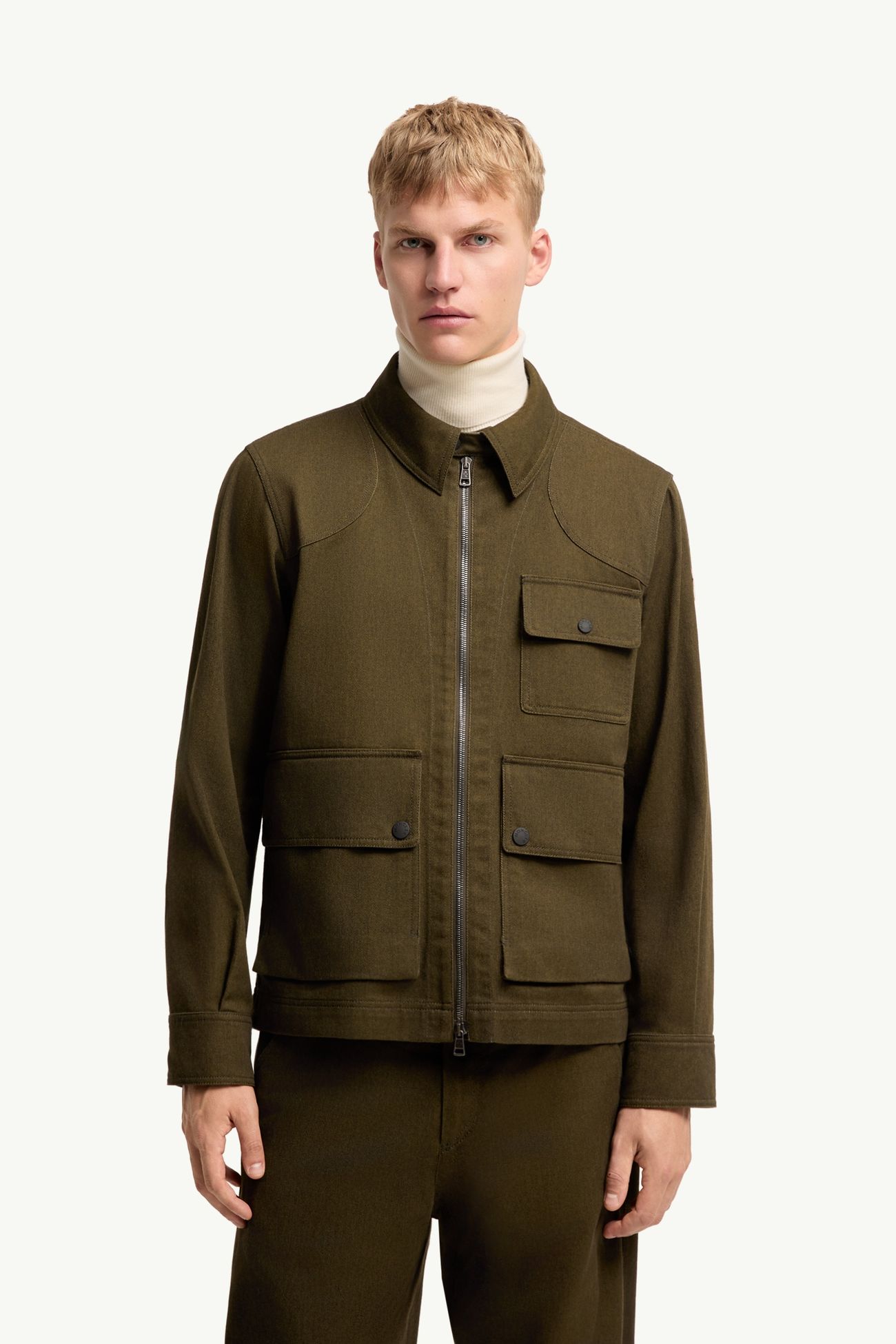 Cotton Long Sleeve Shirt Men Olive Green Moncler 3