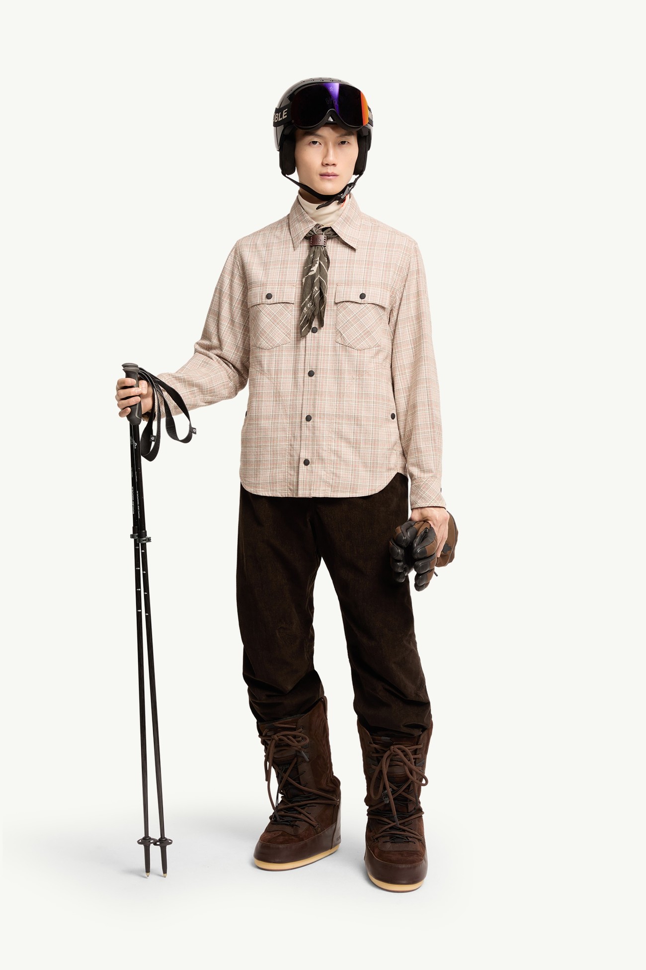Camicia a maniche lunghe in cotone a quadri Uomo Beige & Rosa Moncler 0
