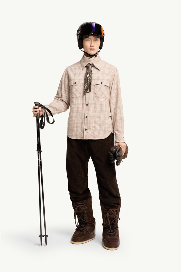 Camisa de algodón a cuadros de manga larga Hombre Beige & Rosa Moncler 0