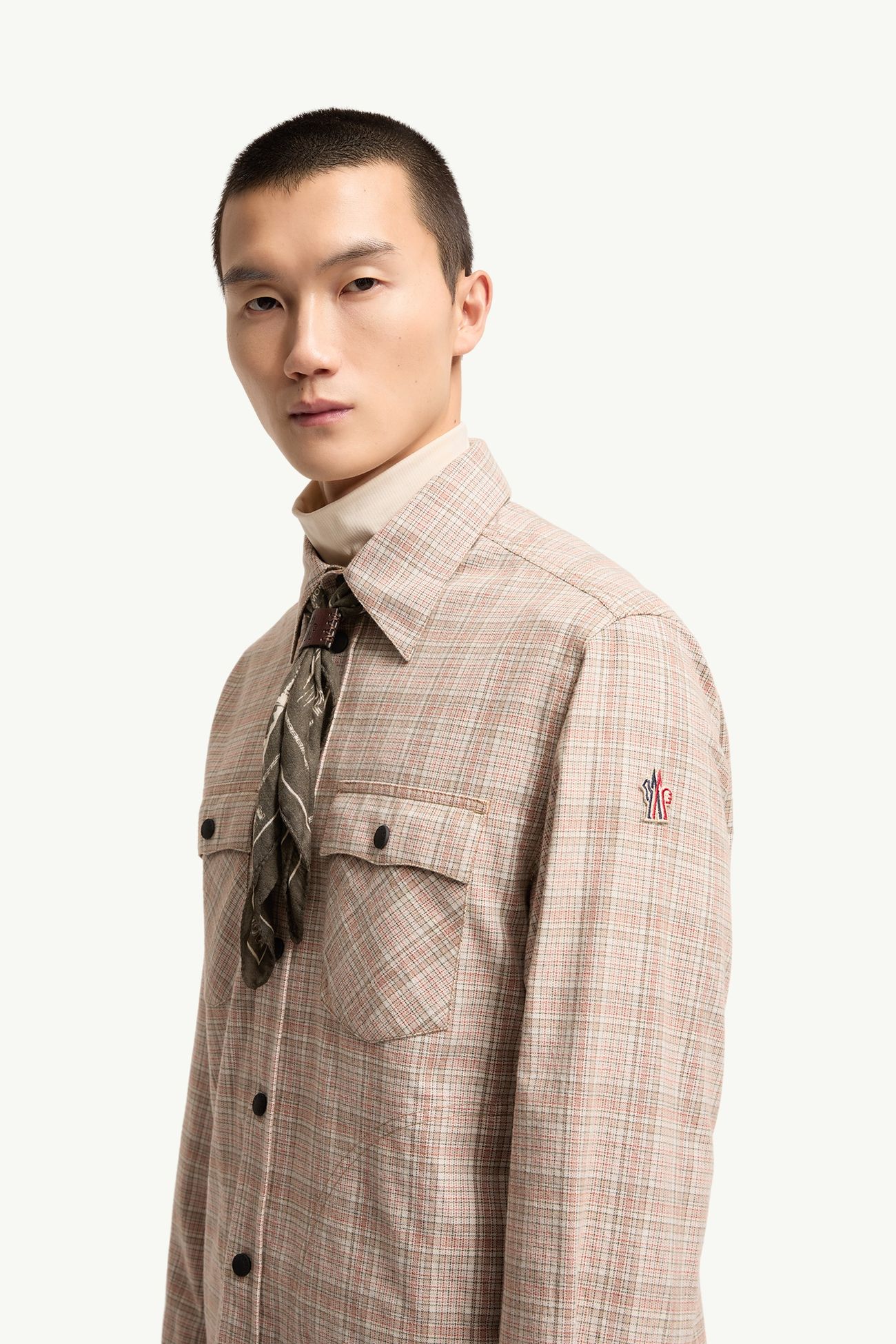Camicia a maniche lunghe in cotone a quadri Uomo Beige & Rosa Moncler 1