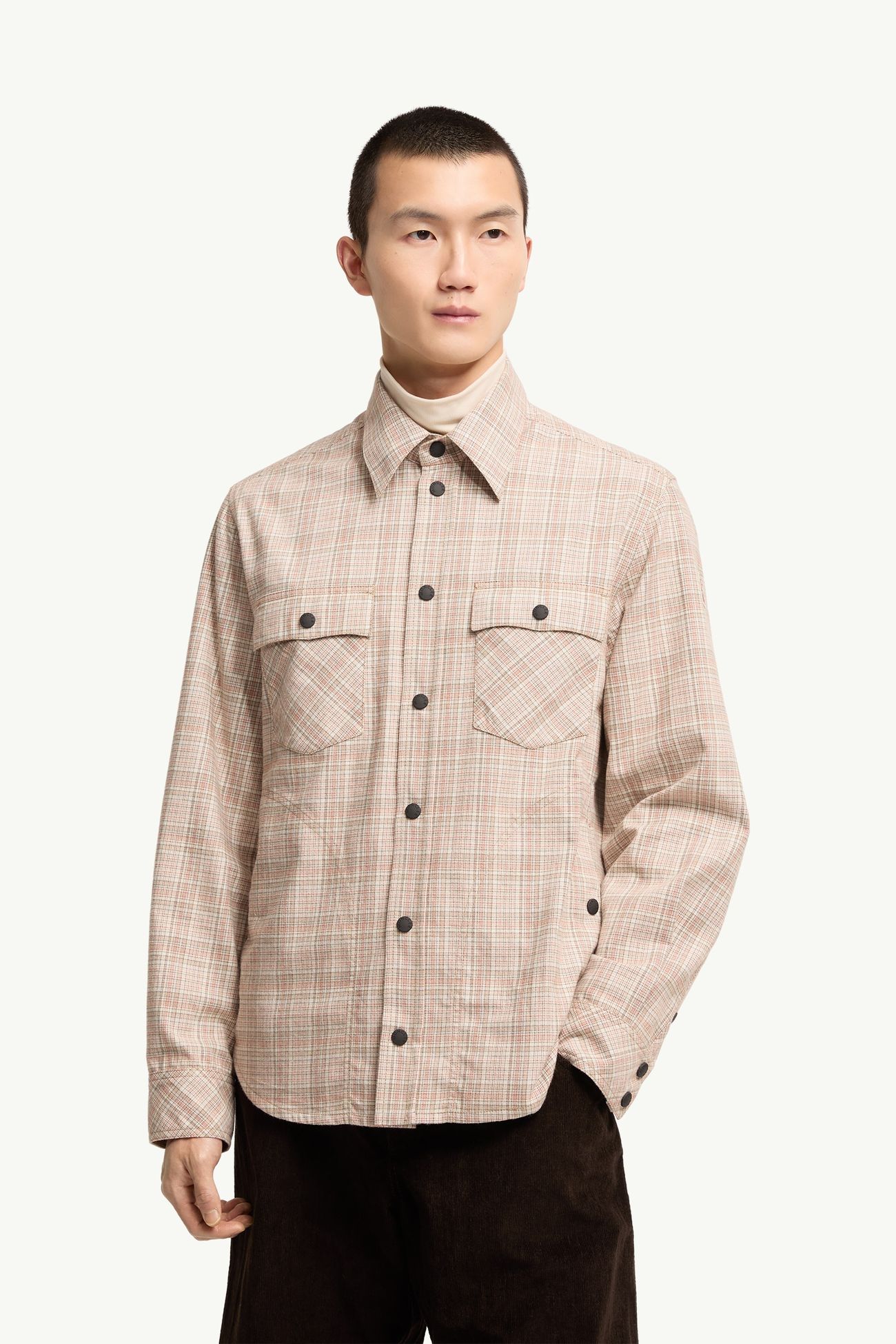 Long Sleeve Check Cotton Shirt Men Beige & Pink Moncler 3