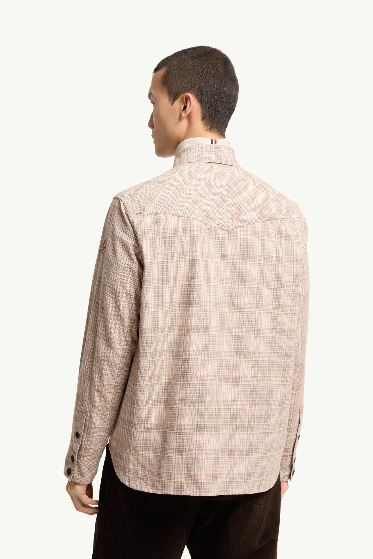 Long Sleeve Check Cotton Shirt Men Beige & Pink Moncler 4