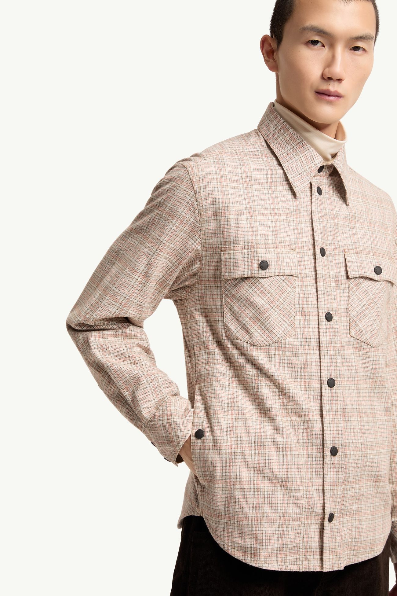 Langärmliges Baumwollhemd mit Karomuster Herren Beige & Pink Moncler 5
