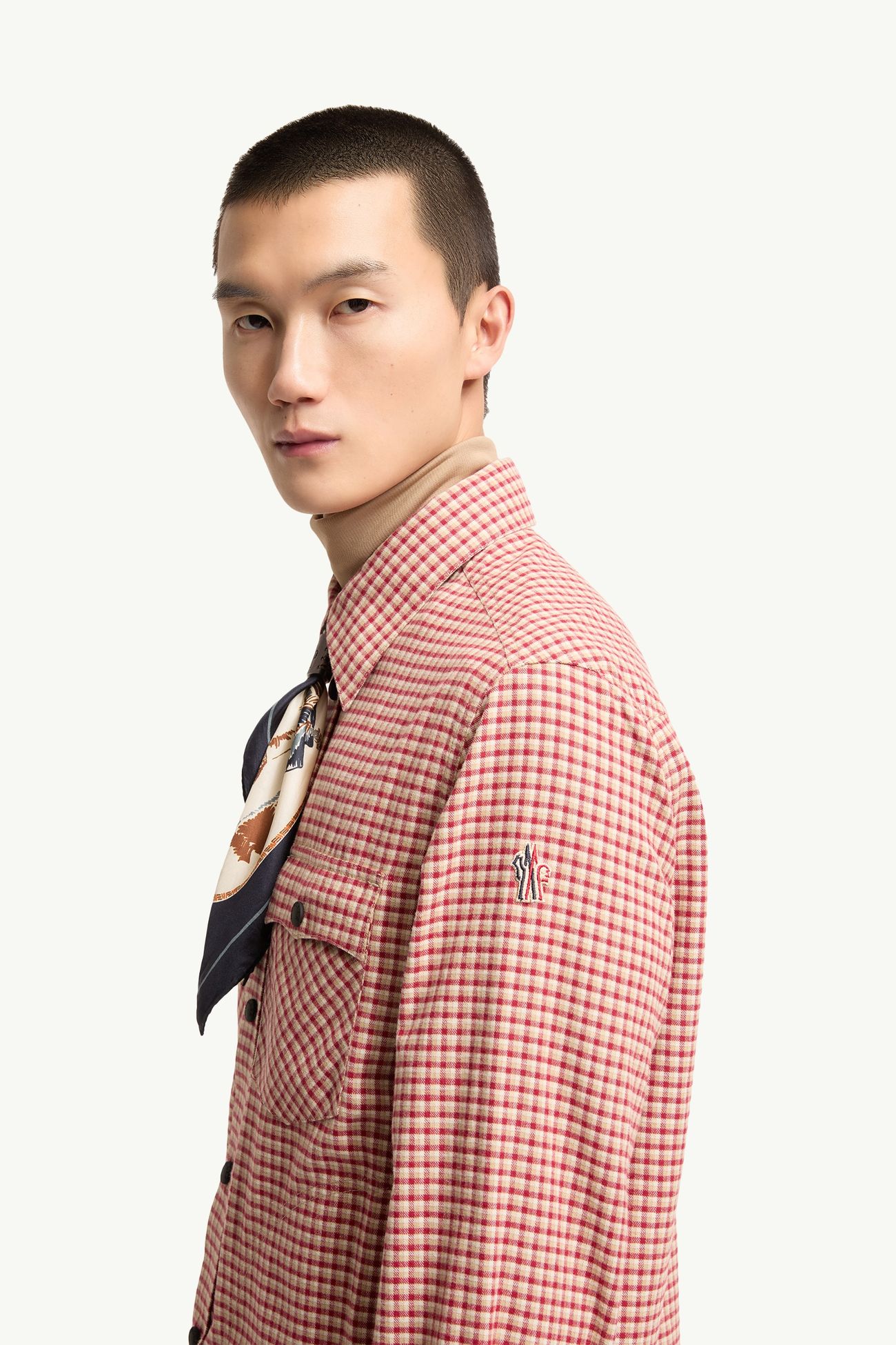 Camicia a maniche lunghe in cotone a quadri Uomo Rosa Moncler 1