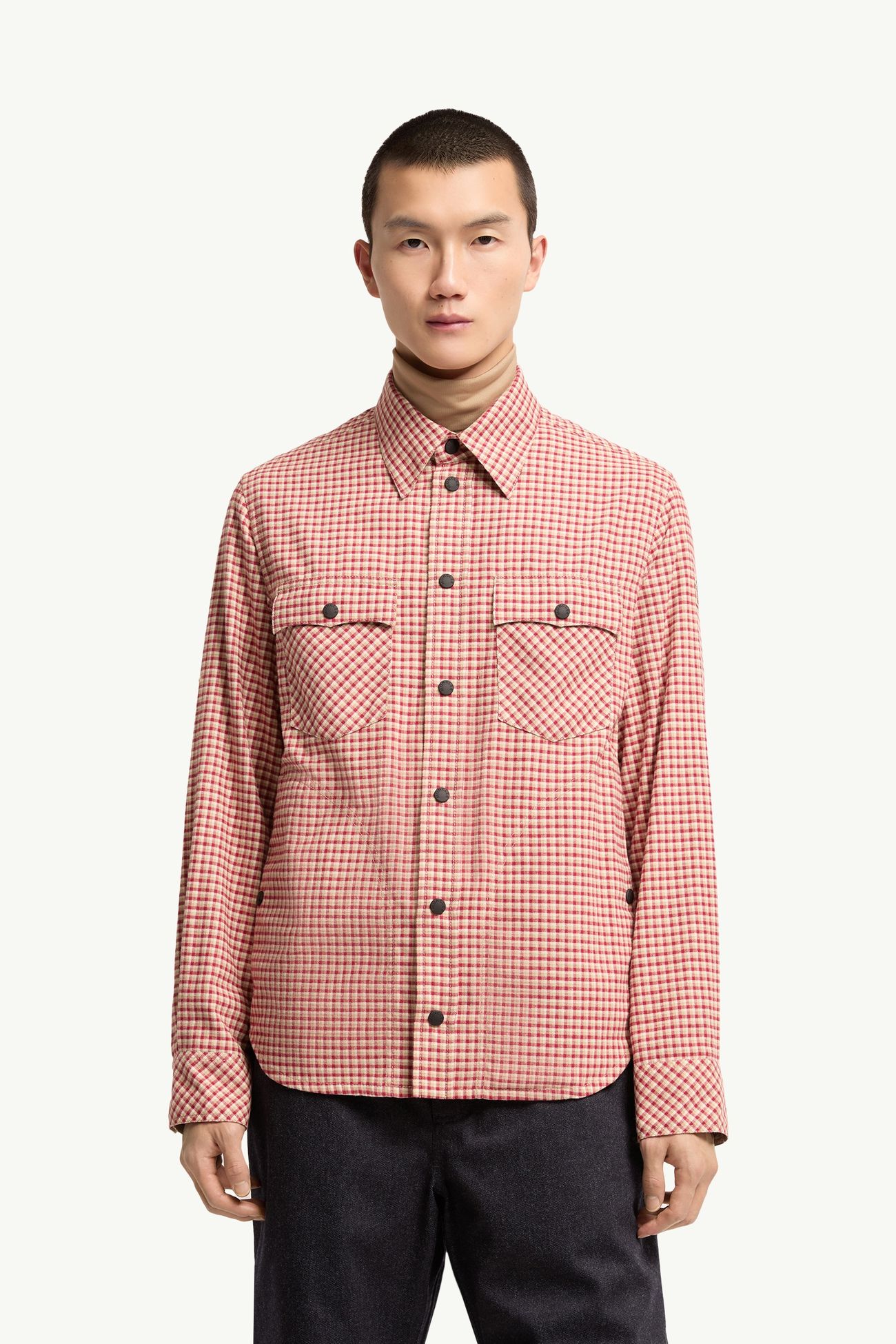 Chemise à manches longues en coton à carreaux Hommes Rose Moncler 3
