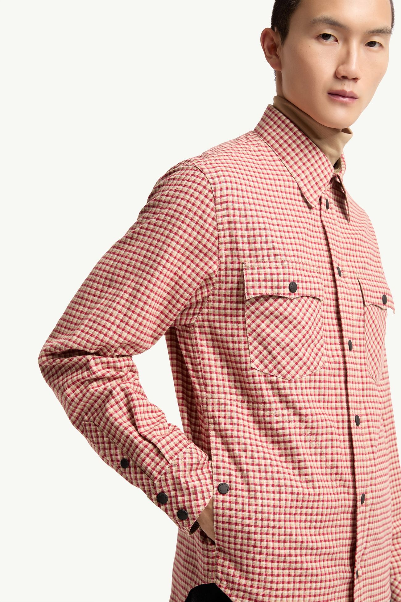 Langärmliges Baumwollhemd mit Karomuster Herren Pink Moncler 5