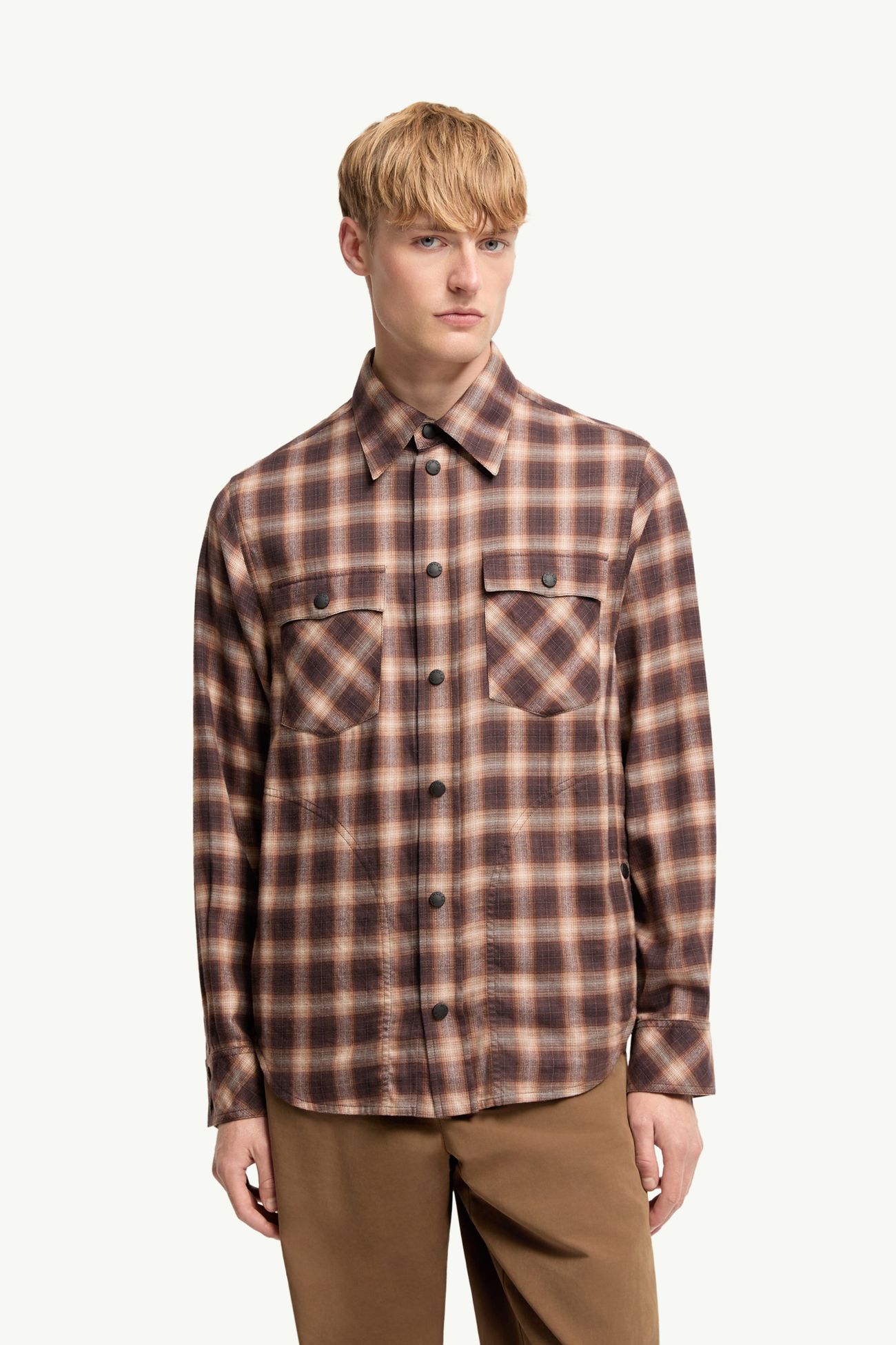 Camicia a maniche lunghe in misto cotone a quadri Uomo Marrone Moncler 3