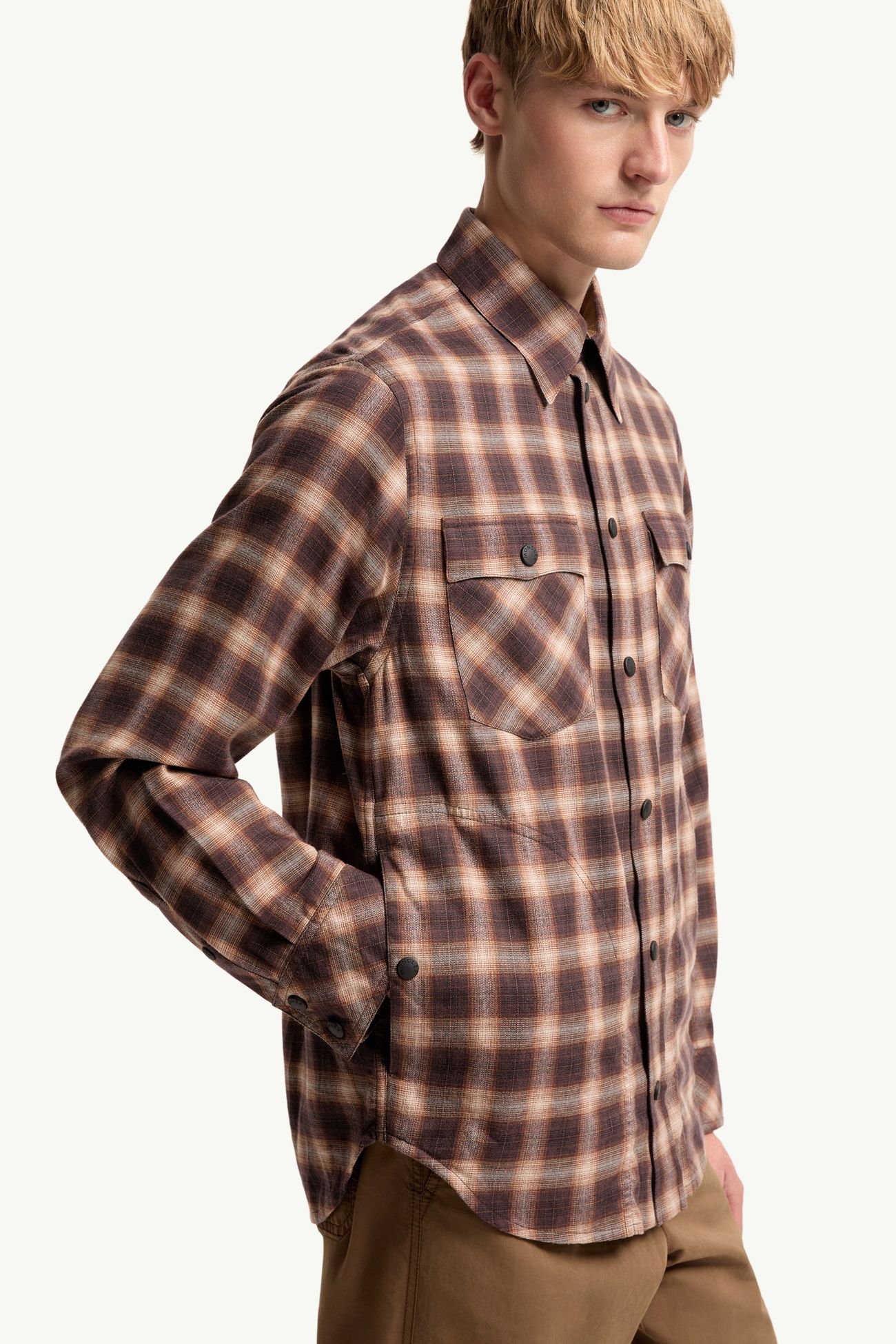 Camicia a maniche lunghe in misto cotone a quadri Uomo Marrone Moncler 5