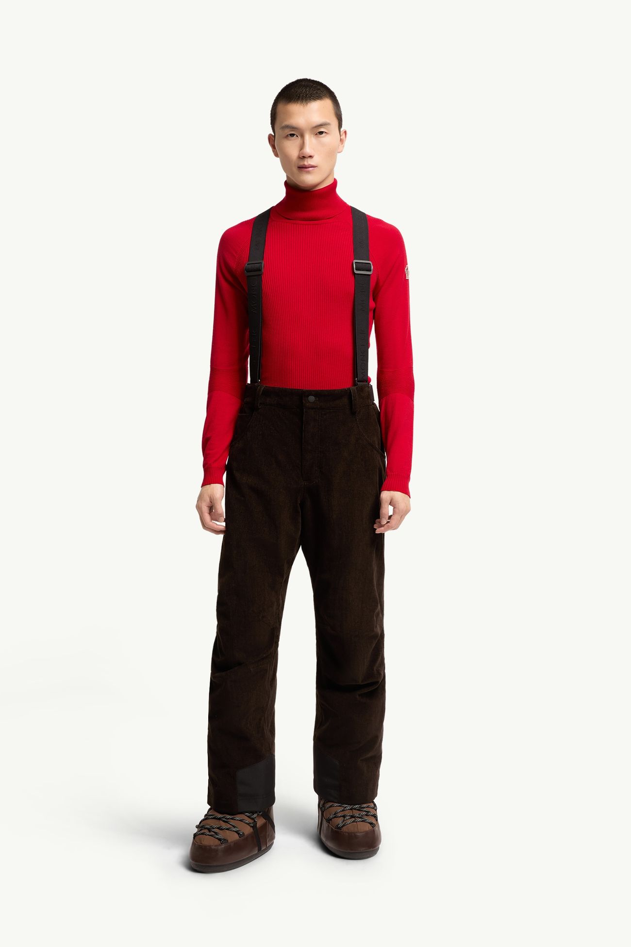 燈芯絨保暖滑雪吊帶褲 男士 深啡色 Moncler 3