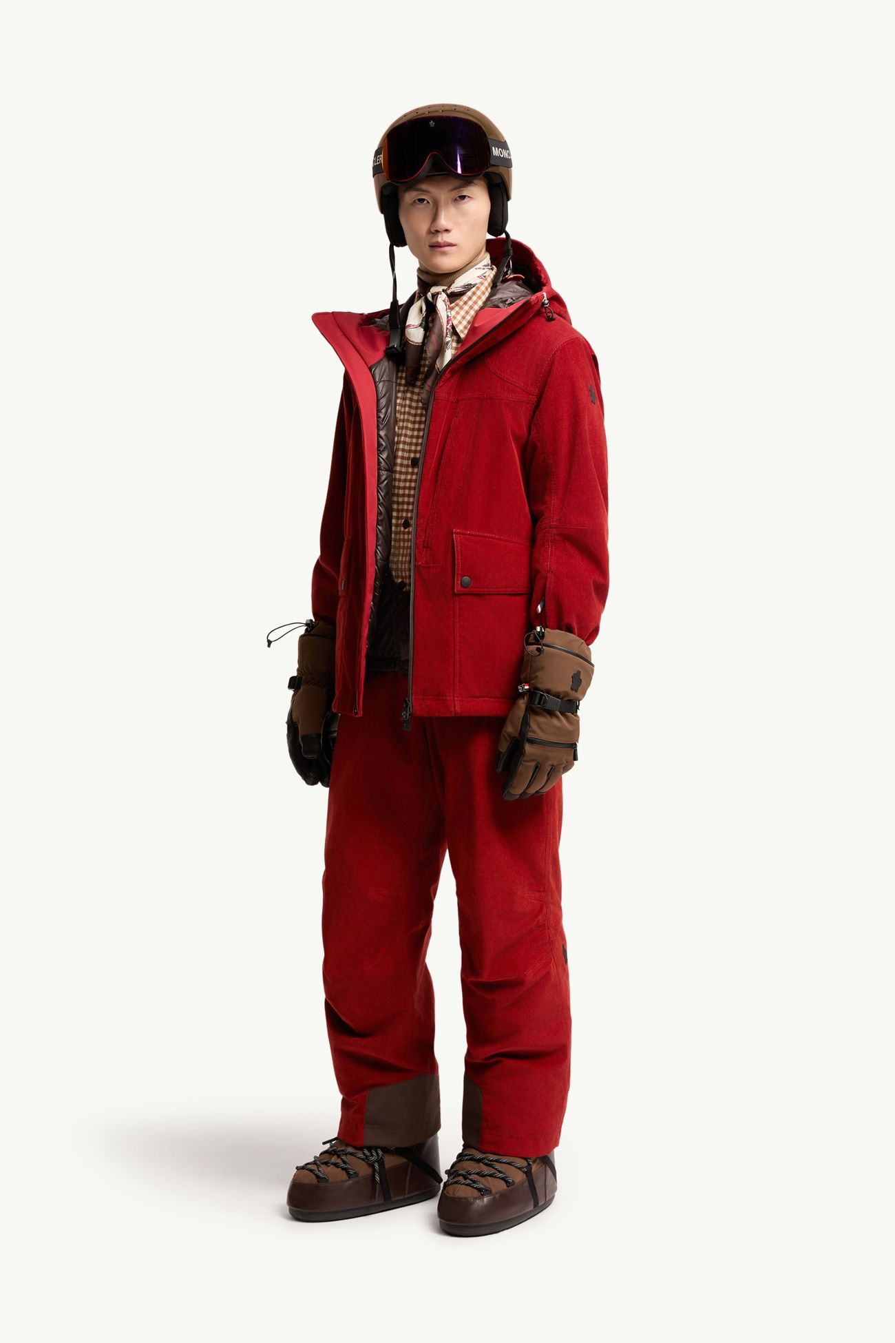 Salopette de ski isolante en velours côtelé Hommes Rouge Foncé Moncler 0