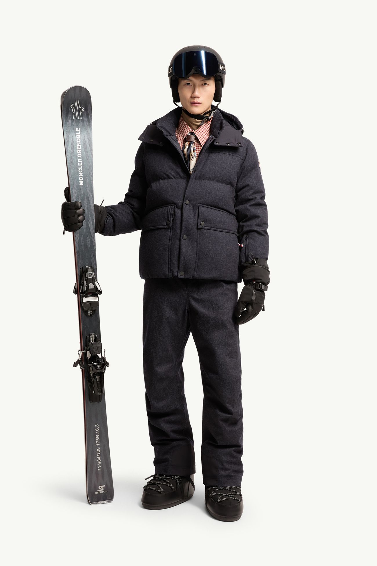 Peto de esquí de tejido vaquero de lana Hombre Azul oscuro Moncler 0